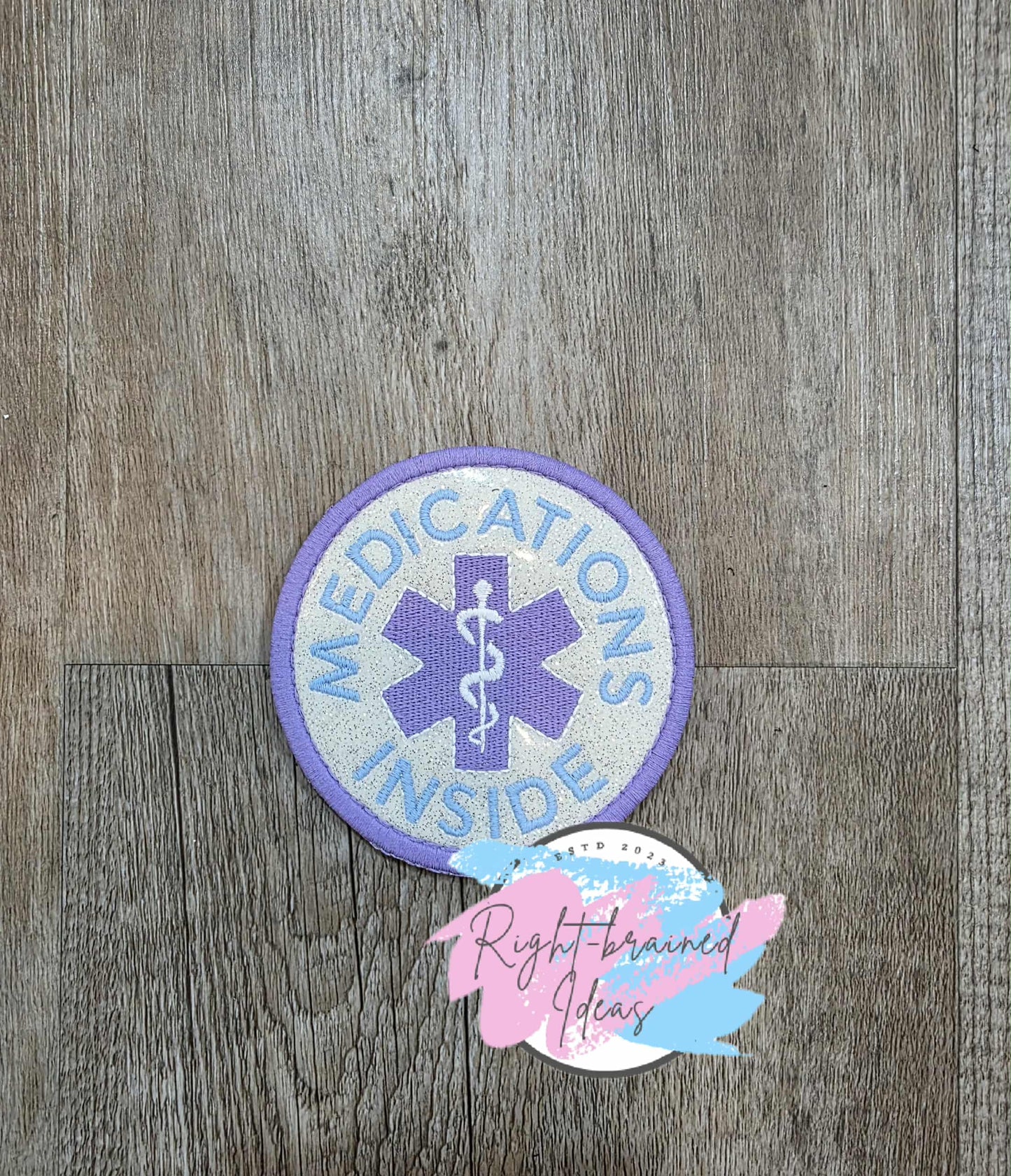 Service Dog Medical Alert Flat Matt Purple/Baby Blue On Sparkle White Vinyl Five-piece Patch and Patch Tab Set