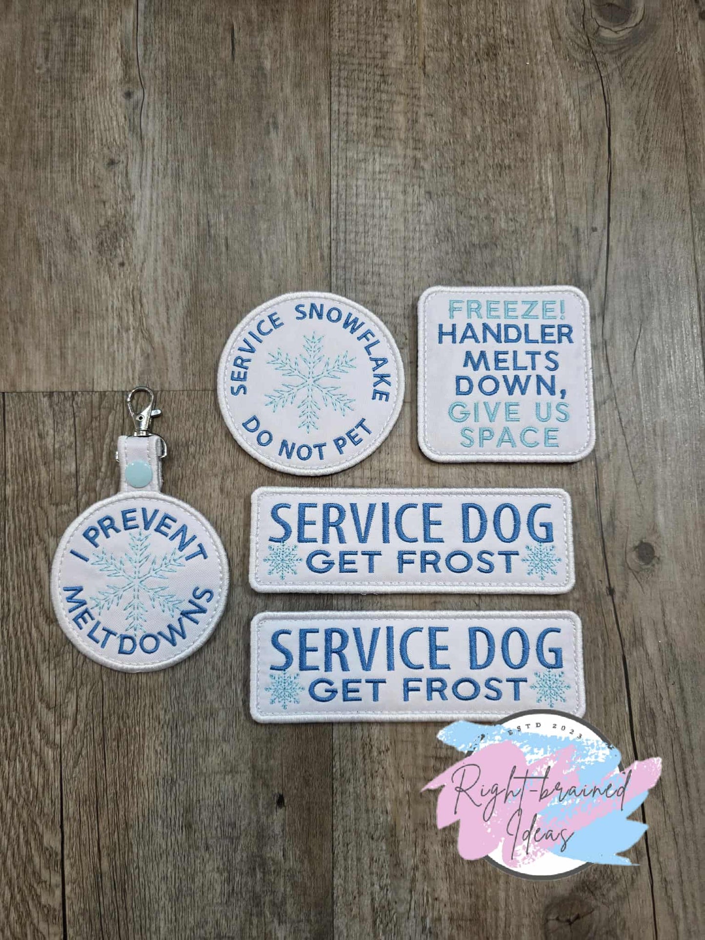 Frost Inspired Service Dog Periwinkle And Light Blue On White Lightweight High Performance Twill Five-piece Patch And Patch Tab Set