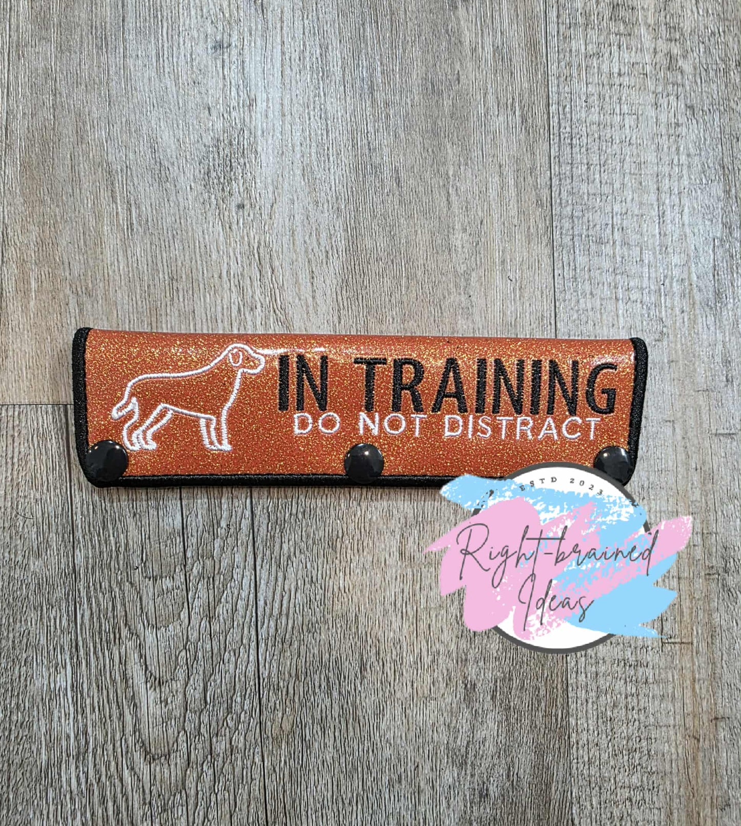 Service Dog In Training Black And White On Sparkle Burnt Orange Vinyl Five-piece Patch And Leash Wrap Set