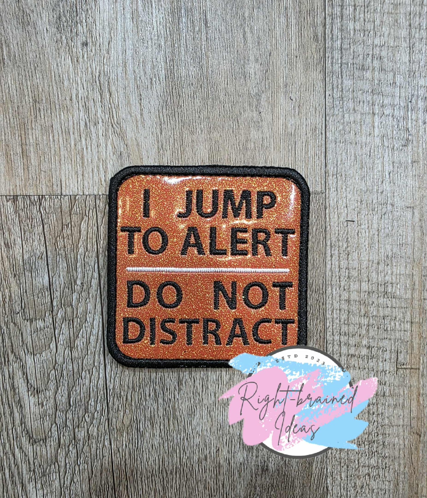 Service Dog In Training Black And White On Sparkle Burnt Orange Vinyl Five-piece Patch And Leash Wrap Set