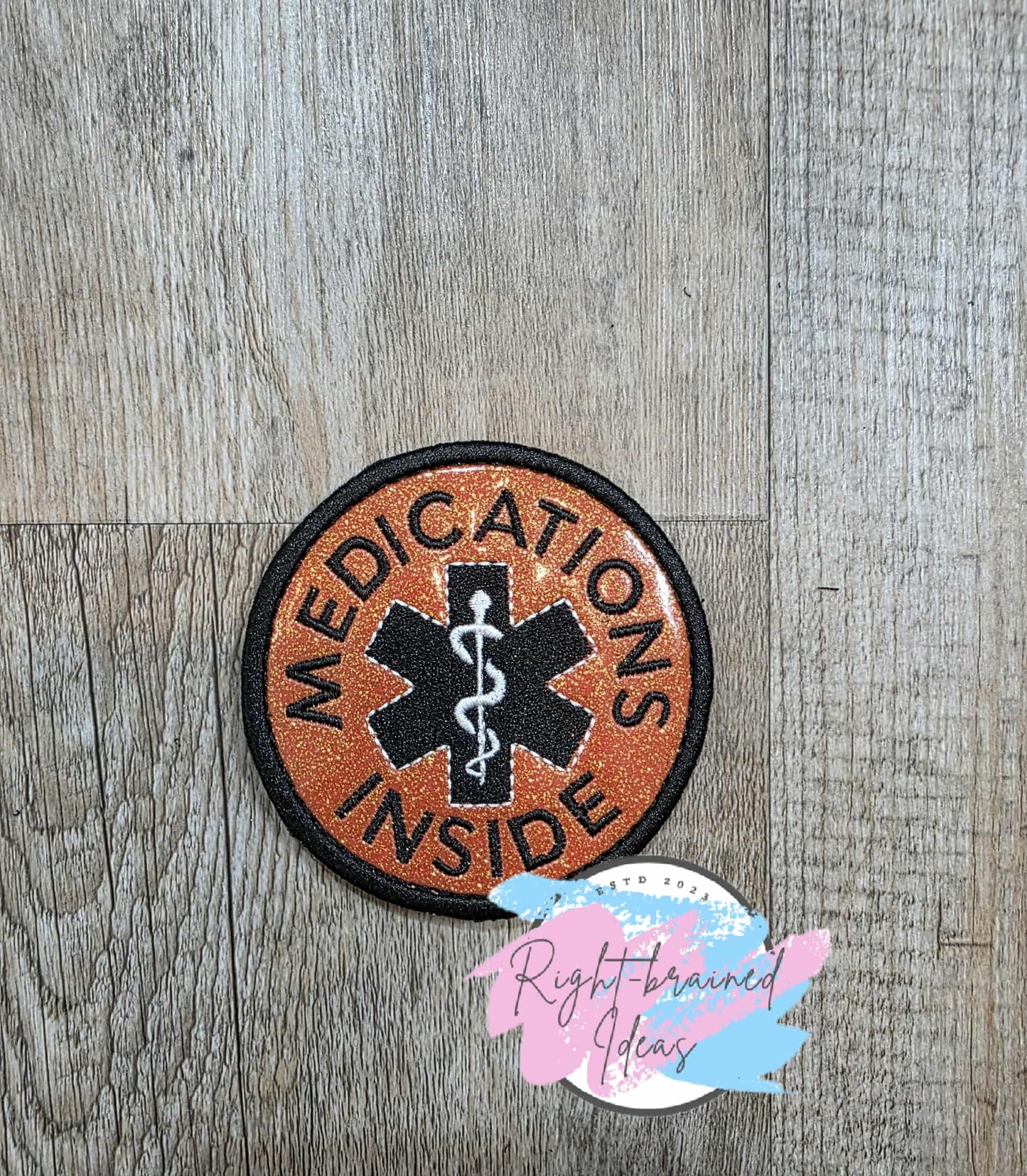 Service Dog In Training Black And White On Sparkle Burnt Orange Vinyl Five-piece Patch And Leash Wrap Set