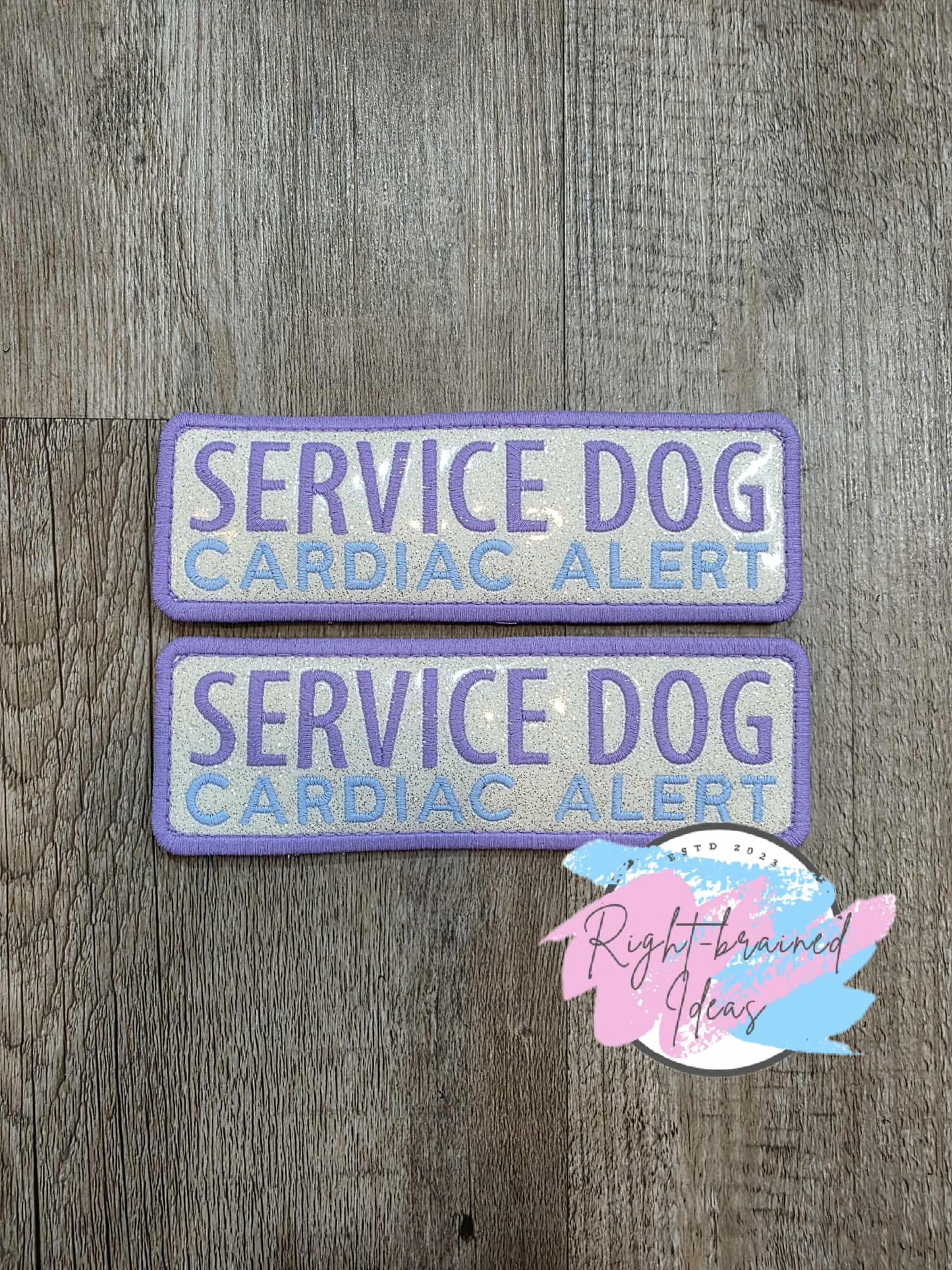 Service Dog Cardiac Alert Flat Matt Purple/Baby Blue On Sparkle White Vinyl Five-piece Patch And Leash Wrap Set