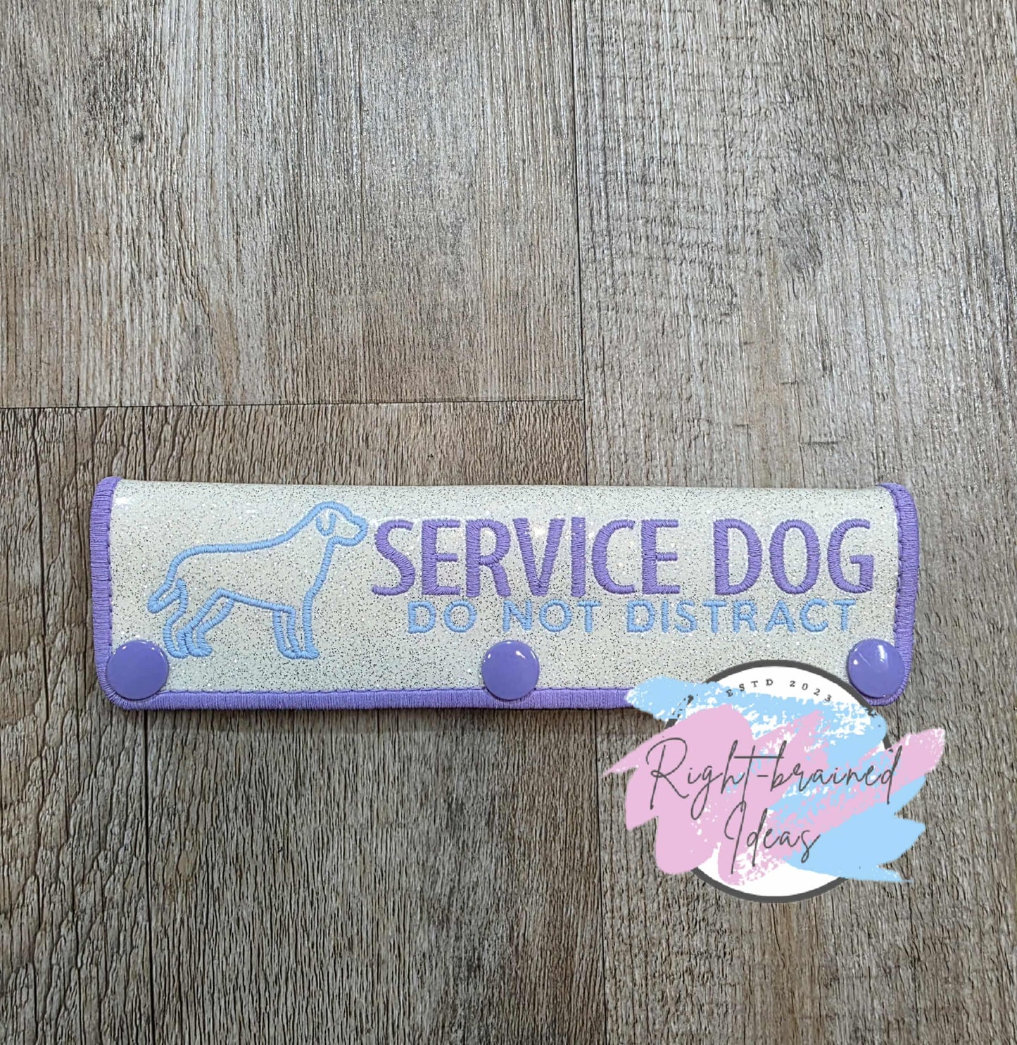 Service Dog Cardiac Alert Flat Matt Purple/Baby Blue On Sparkle White Vinyl Five-piece Patch And Leash Wrap Set