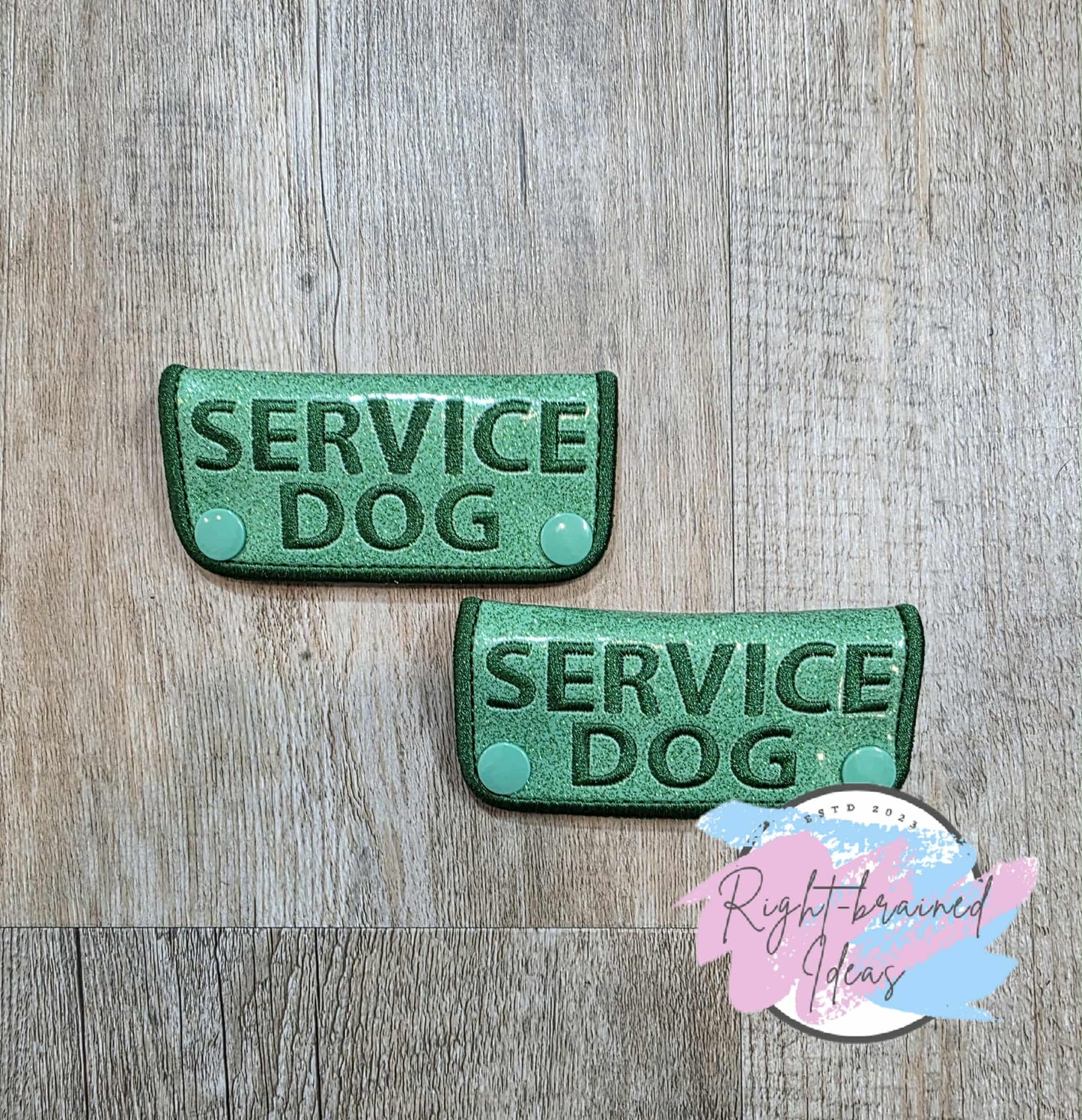 Service Dog Do Not Pet Forest Green And White On Sparkle Moss Green Vinyl Five-piece Patch and Mini Leash Wrap Set
