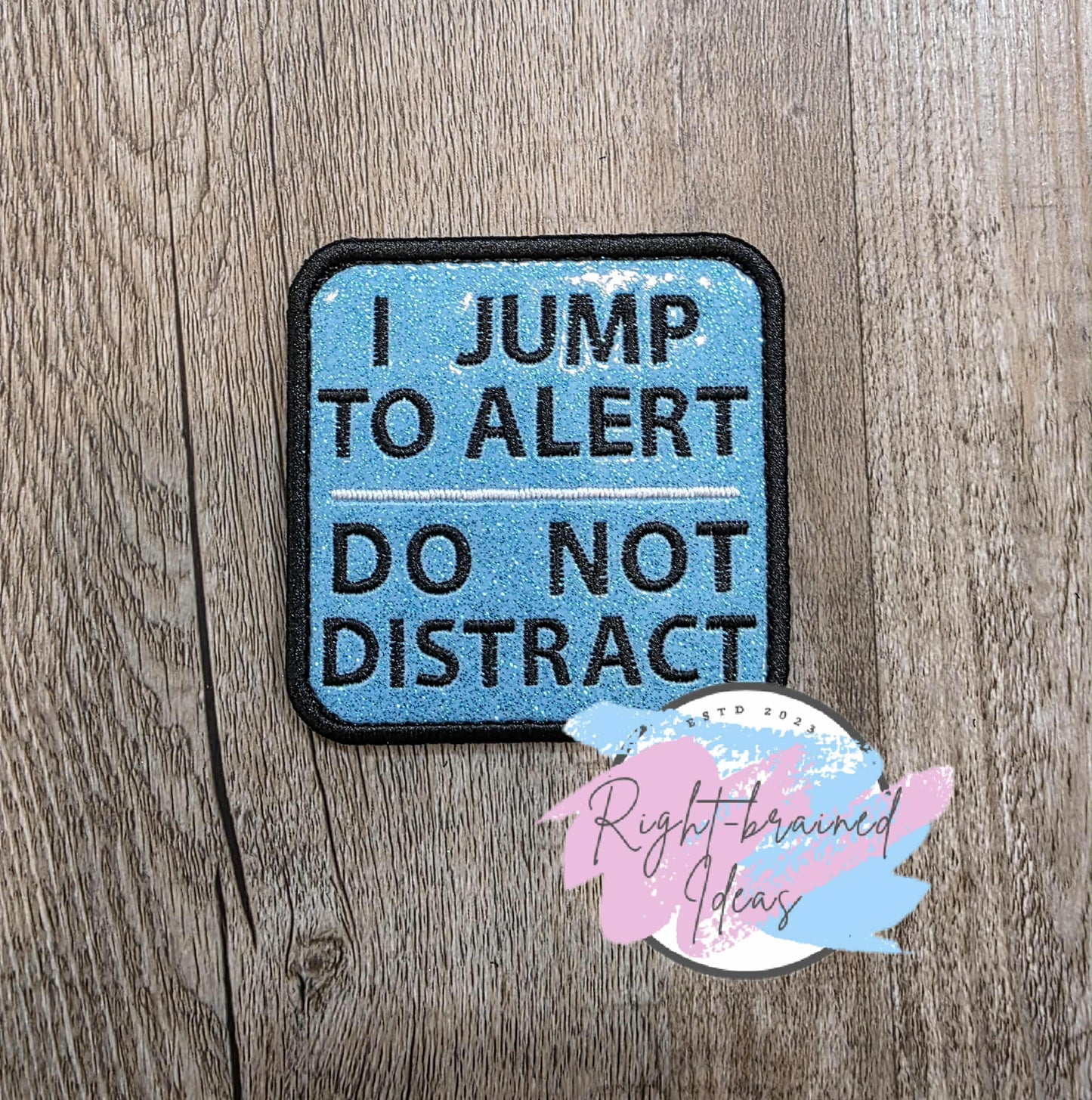 Service Dog Do Not Pet Black And White On Sparkle Sky Blue Vinyl Five-piece Patch And Double-sided Leash Wrap Set