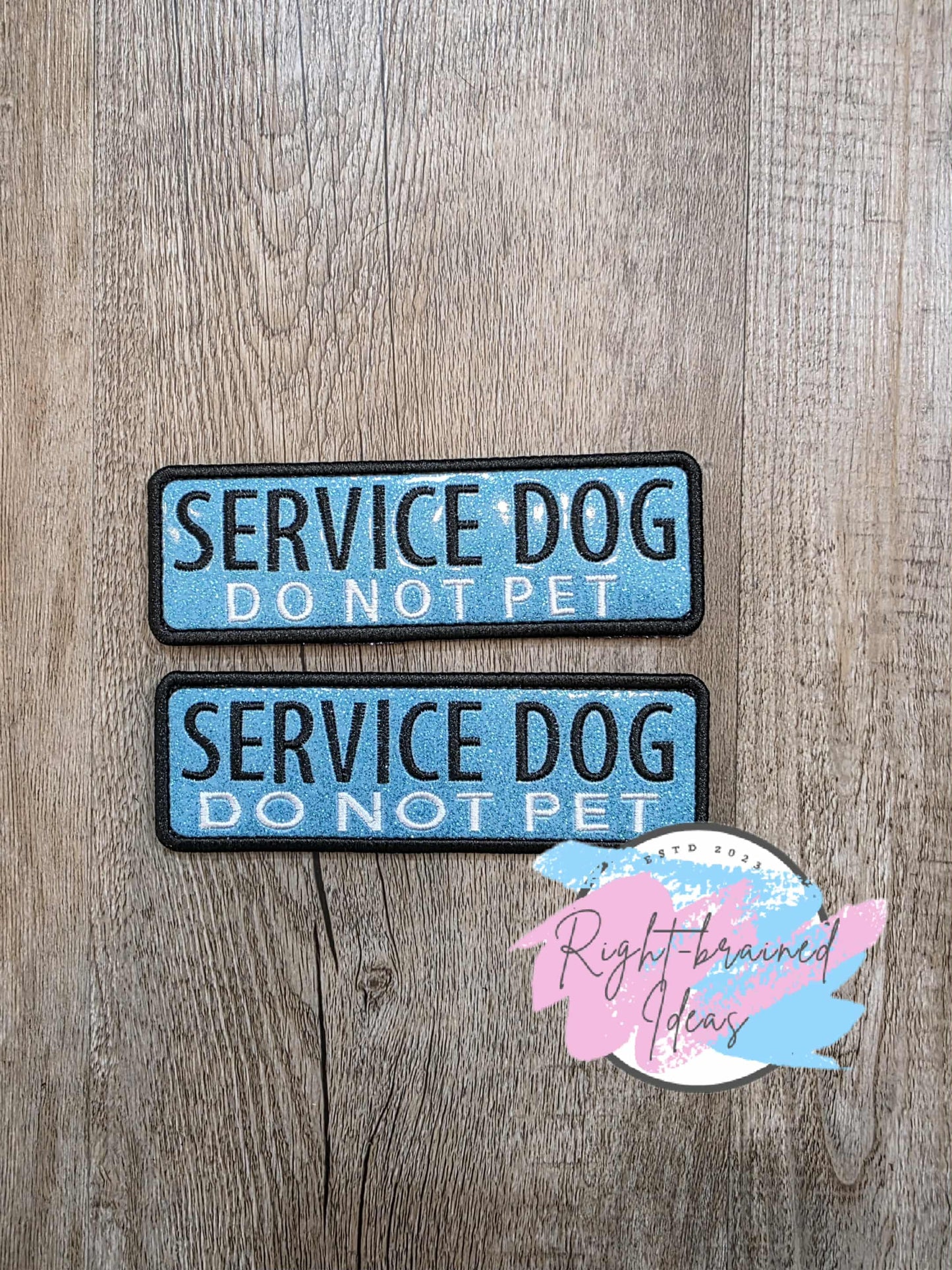 Service Dog Do Not Pet Black And White On Sparkle Sky Blue Vinyl Five-piece Patch And Double-sided Leash Wrap Set
