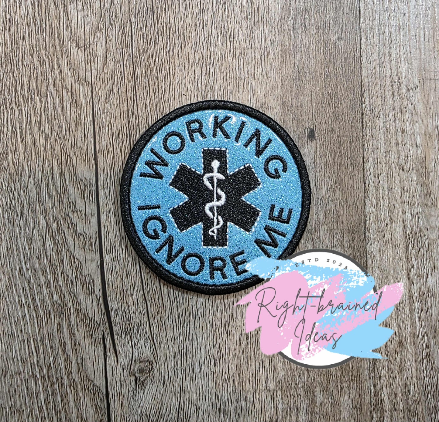 Service Dog Do Not Pet Black And White On Sparkle Sky Blue Vinyl Five-piece Patch And Double-sided Leash Wrap Set