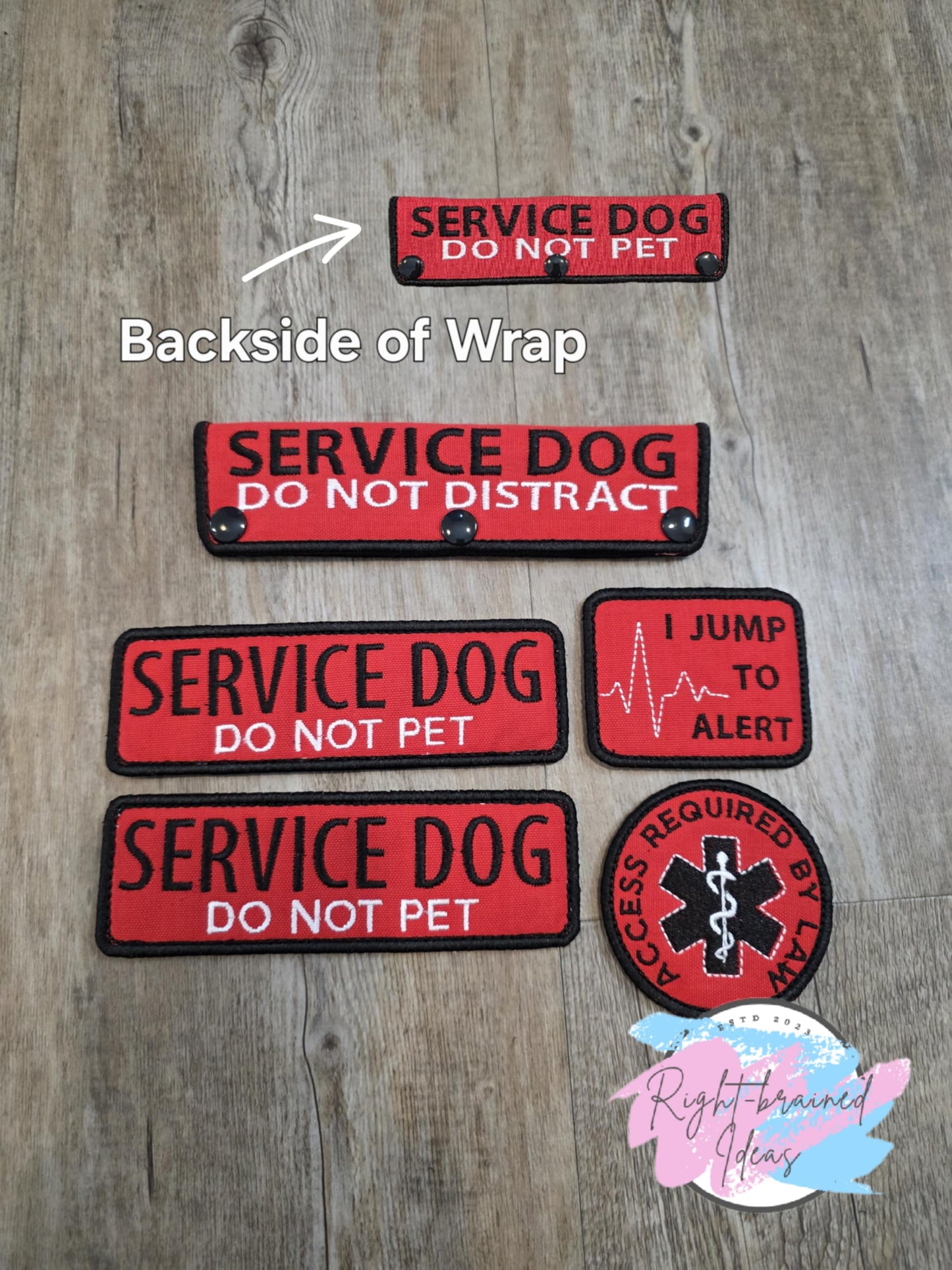 Service Dog Do Not Pet Black and White on Red Canvas Five-piece Patch and Leash Wrap Set