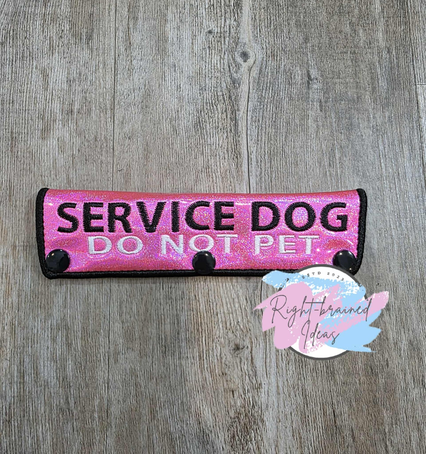 Service Dog Do Not Pet Black And White On Sparkle Pink Holographic Vinyl Six-piece Patch And Leash Wrap