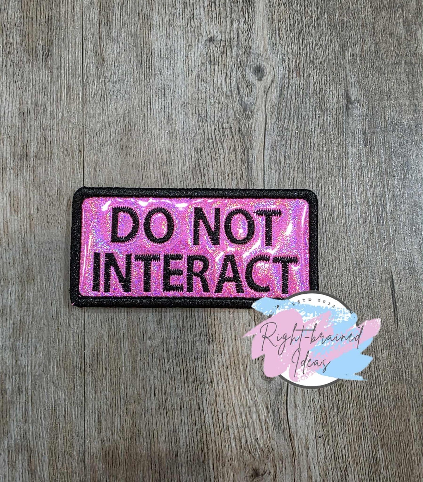 Service Dog Do Not Pet Black And White On Sparkle Pink Holographic Vinyl Six-piece Patch And Leash Wrap