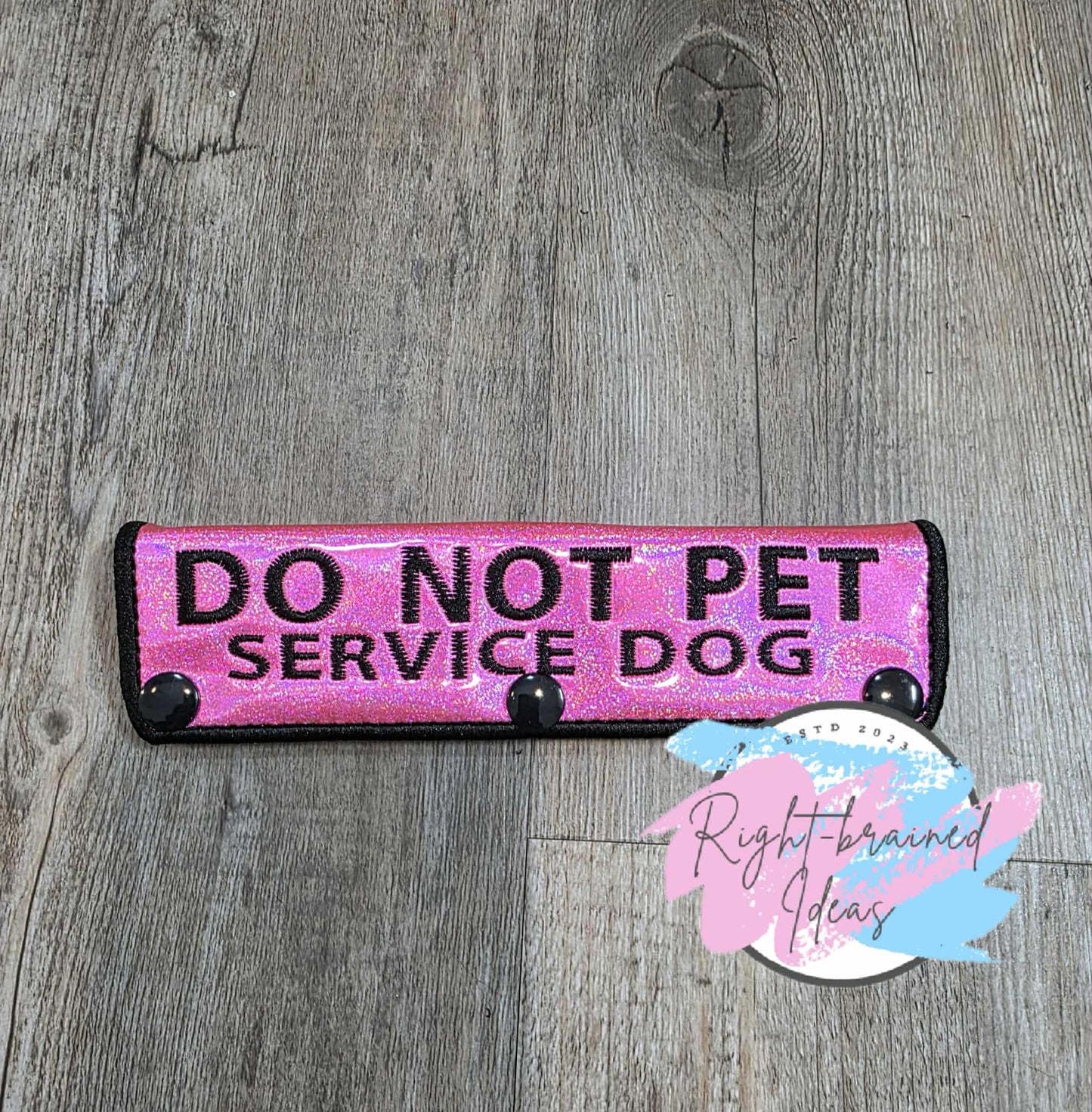 Service Dog Cardiac Alert Black And White On Sparkle Pink Holographic Vinyl Six-piece Patch And Leash Wrap