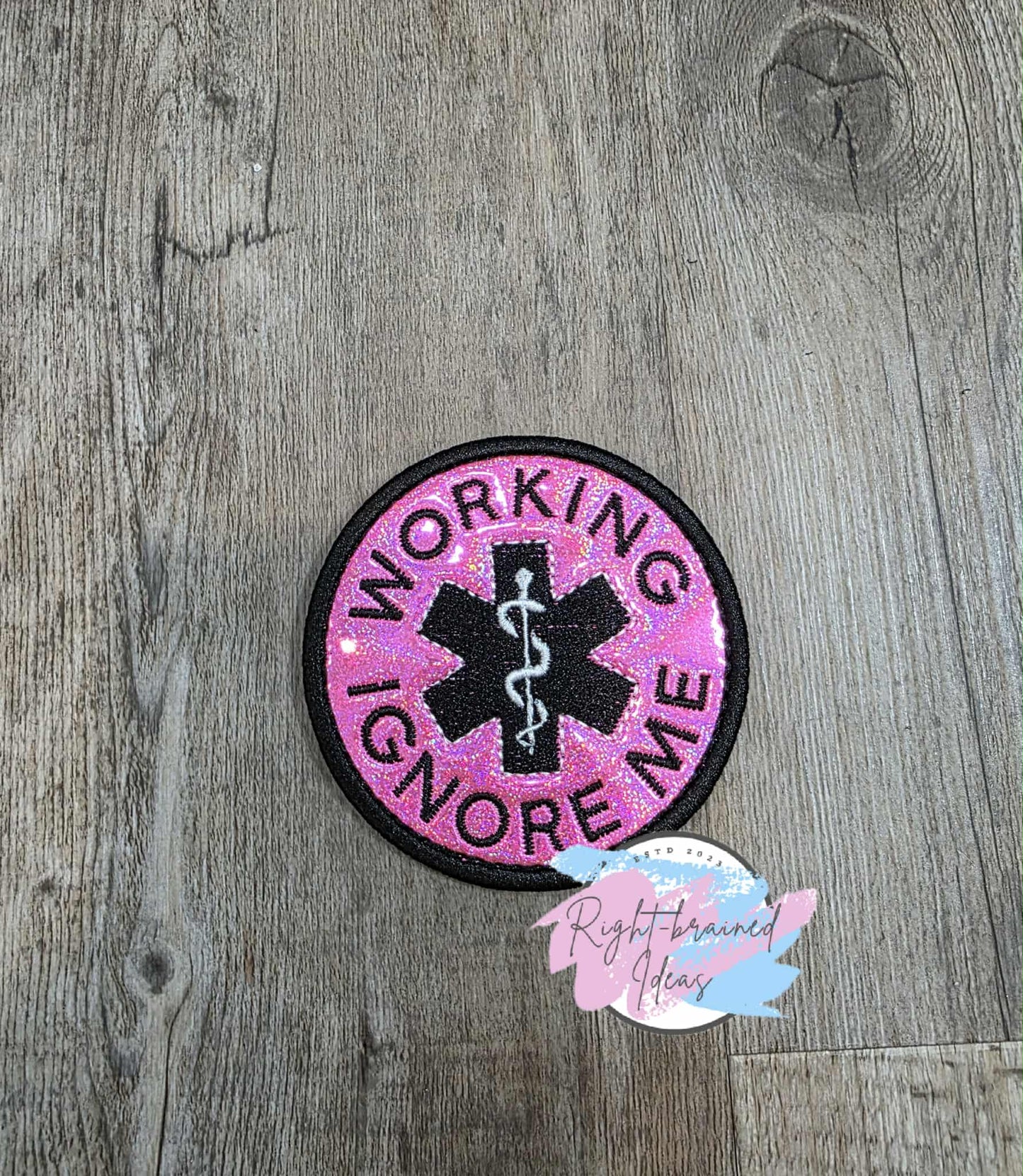 Service Dog Cardiac Alert Black And White On Sparkle Pink Holographic Vinyl Six-piece Patch And Leash Wrap