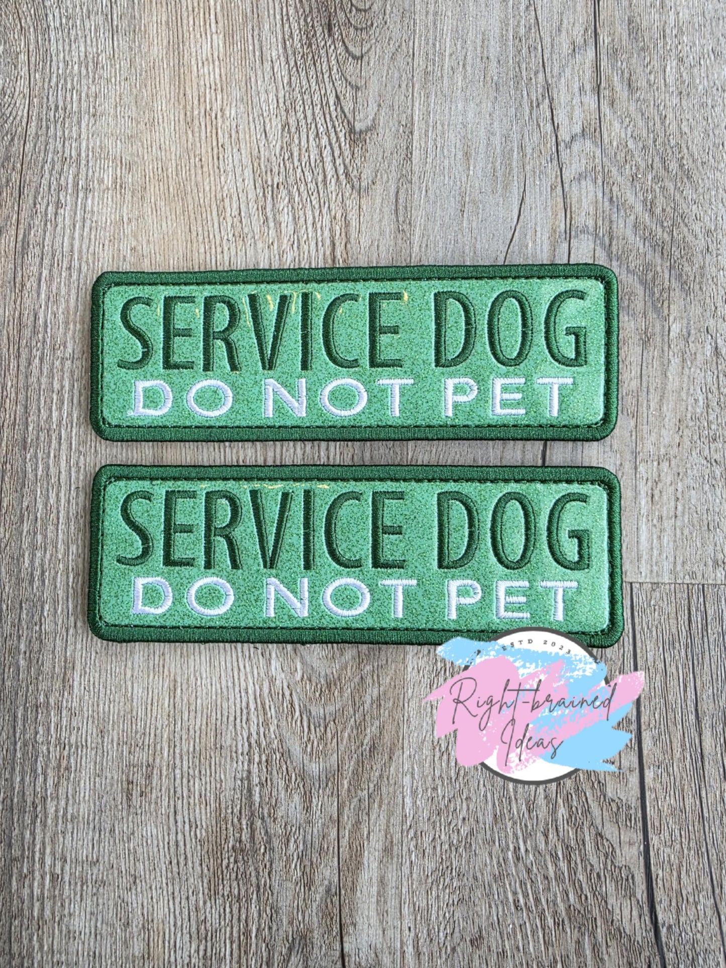 Service Dog Do Not Pet Forest Green and White On Sparkle Moss Green Vinyl Three-piece Patch Set