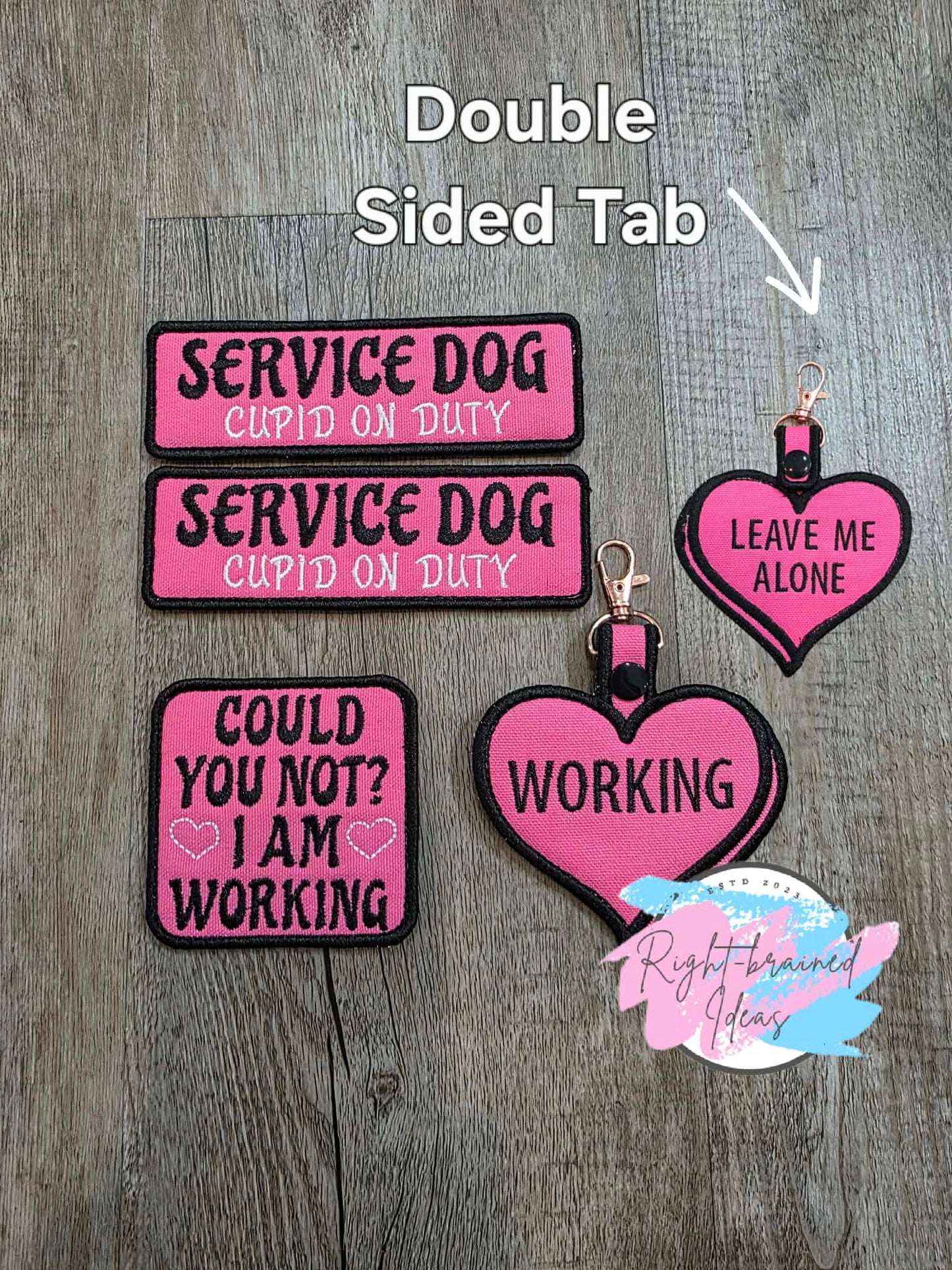Conversation Heart Inspired Black And White On Pink Canvas Four-piece Patch And Double-sided Patch Tab Set