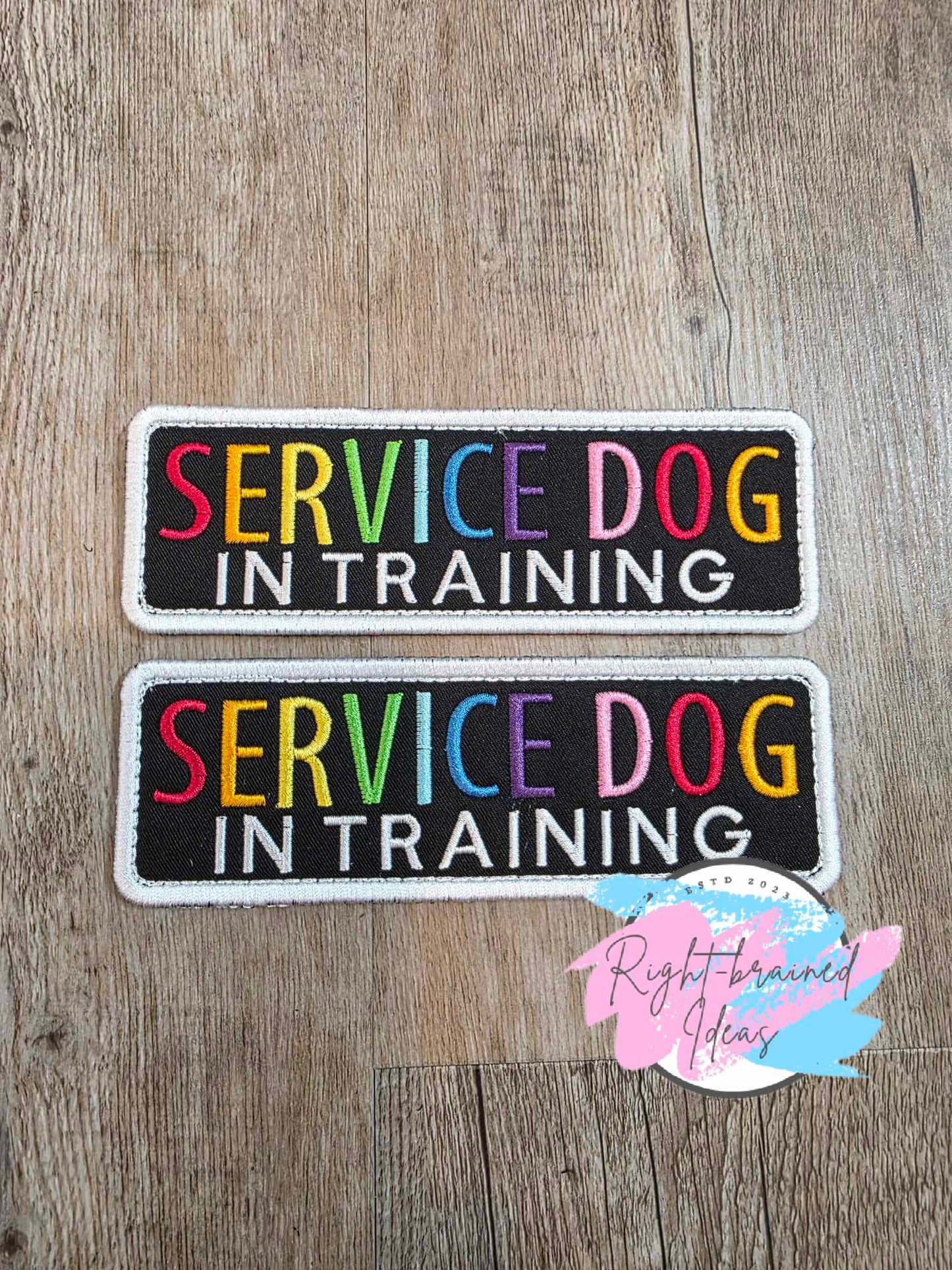 Service Dog Autism Assistance Rainbow And White On Black Light-Weight High Performance Twill Neurodivergent Inspired Four-piece Patch Set