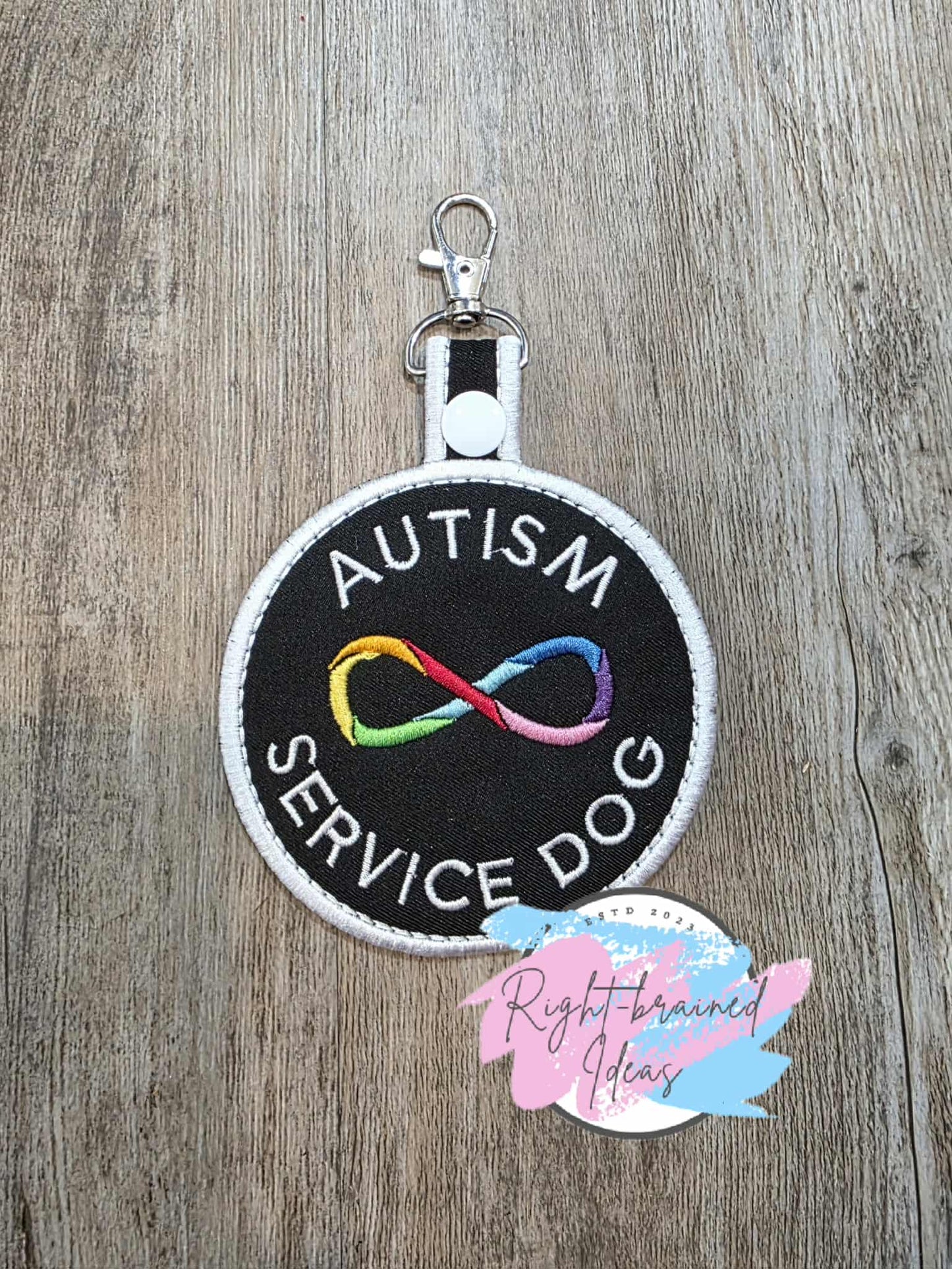 Autism Service Dog Rainbow And White On Black Lightweight High Performance Twill Patch Tab