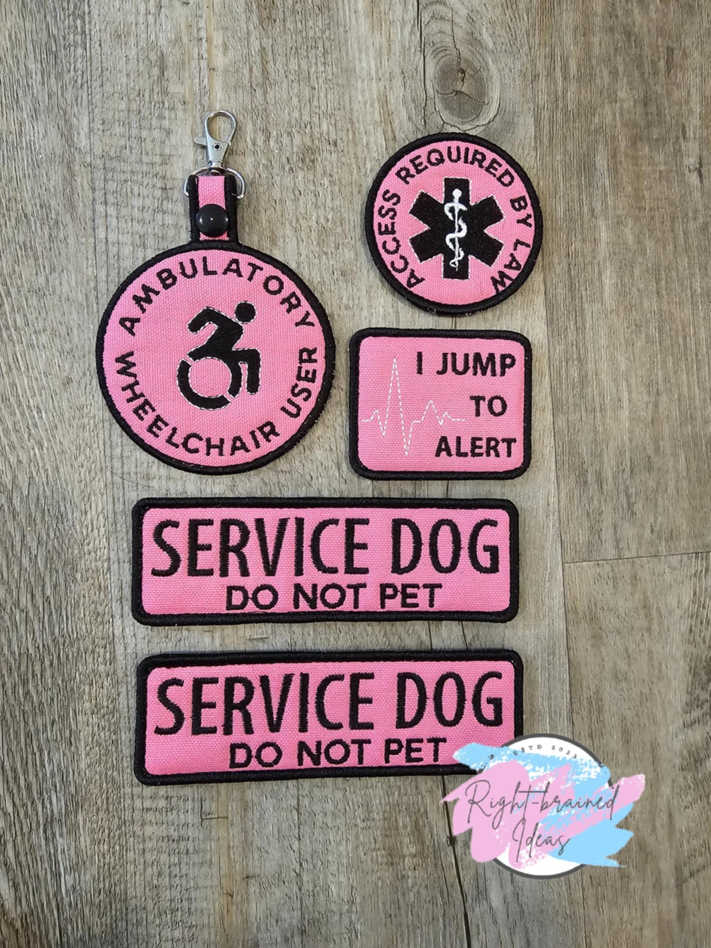 Service Dog, Do Not Pet Black on Pink Canvas Basic Five-piece Patch and Patch Tab Set