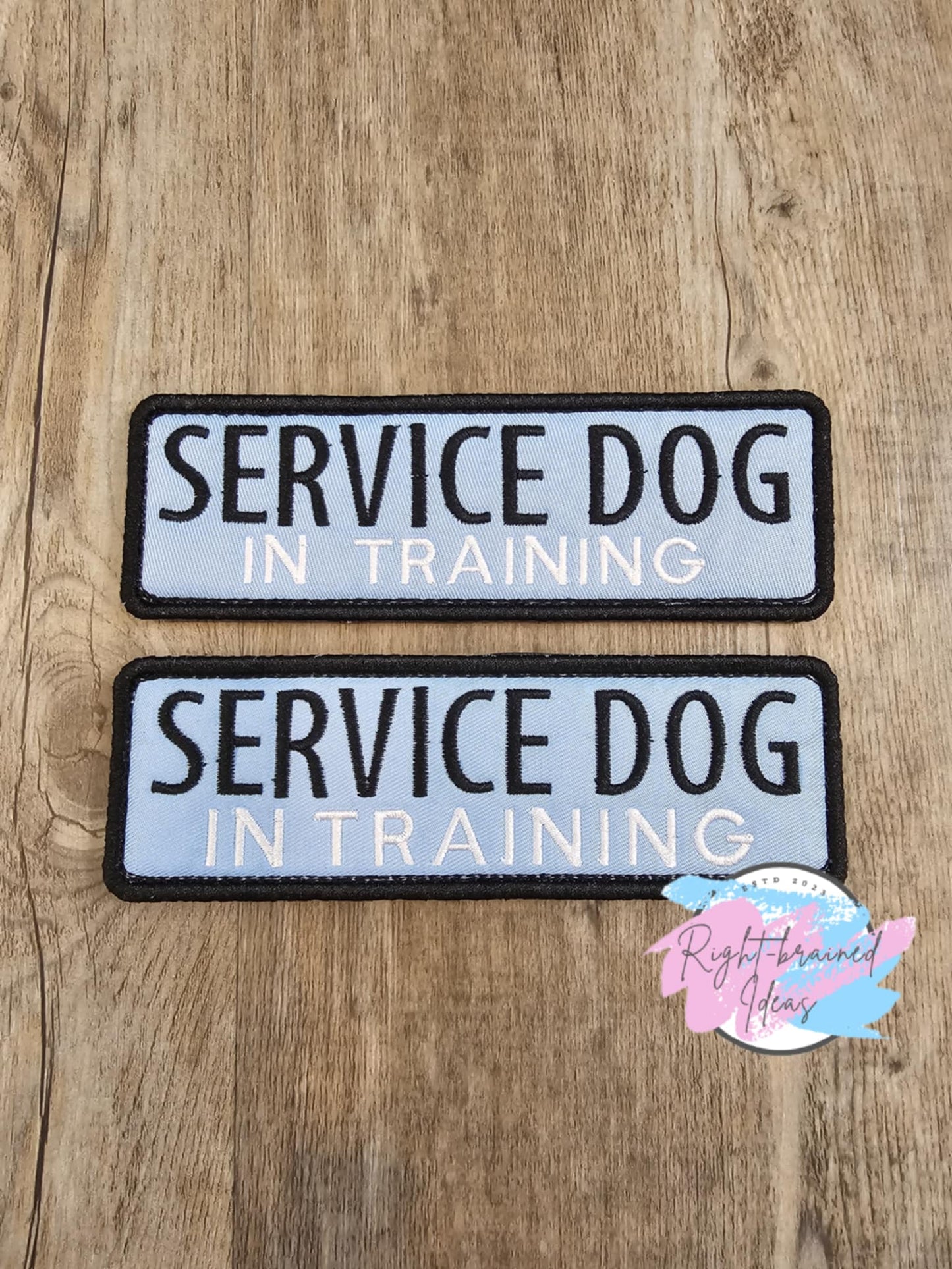 Service Dog In Training Black and White on Light Blue Twill My Dog is Iconic Five-piece Patch and Tab Set