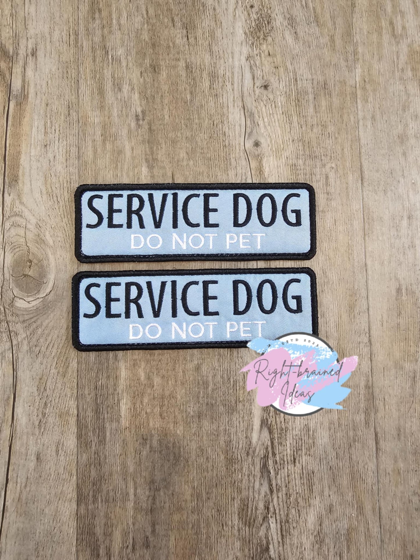 Service Dog Do Not Pet Black and White on Light Blue Twill My Dog is Iconic Five-piece Patch and Tab Set