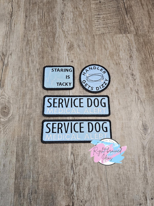 Service Dog Medical Alert Black and White on Light Blue Twill Four-piece Set