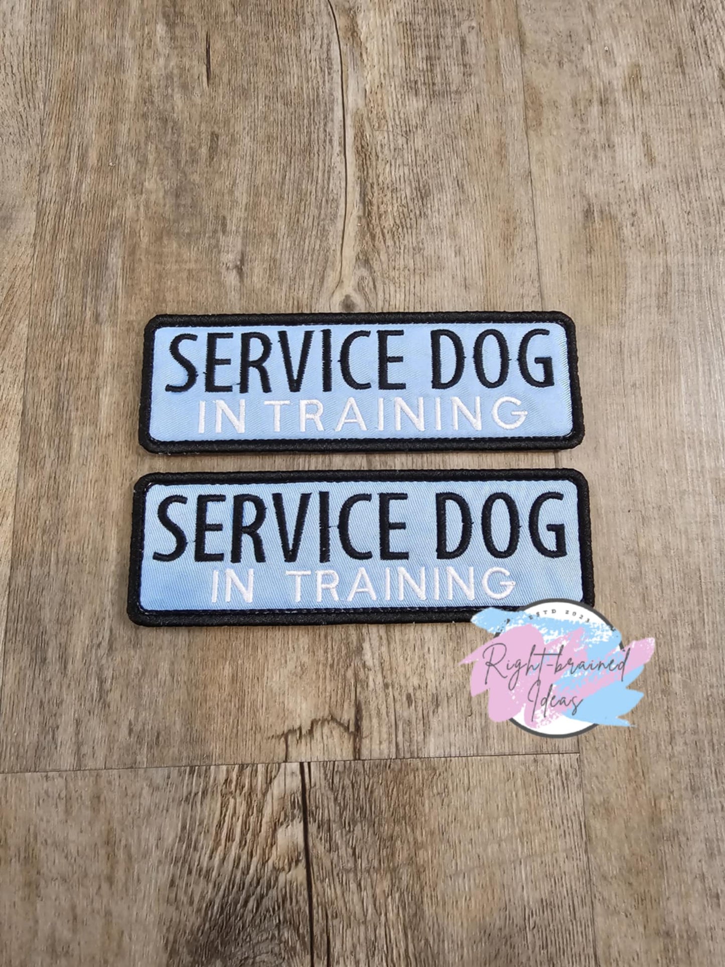 Service Dog In Training Black and White on Blue Twill Four-piece Patch Set