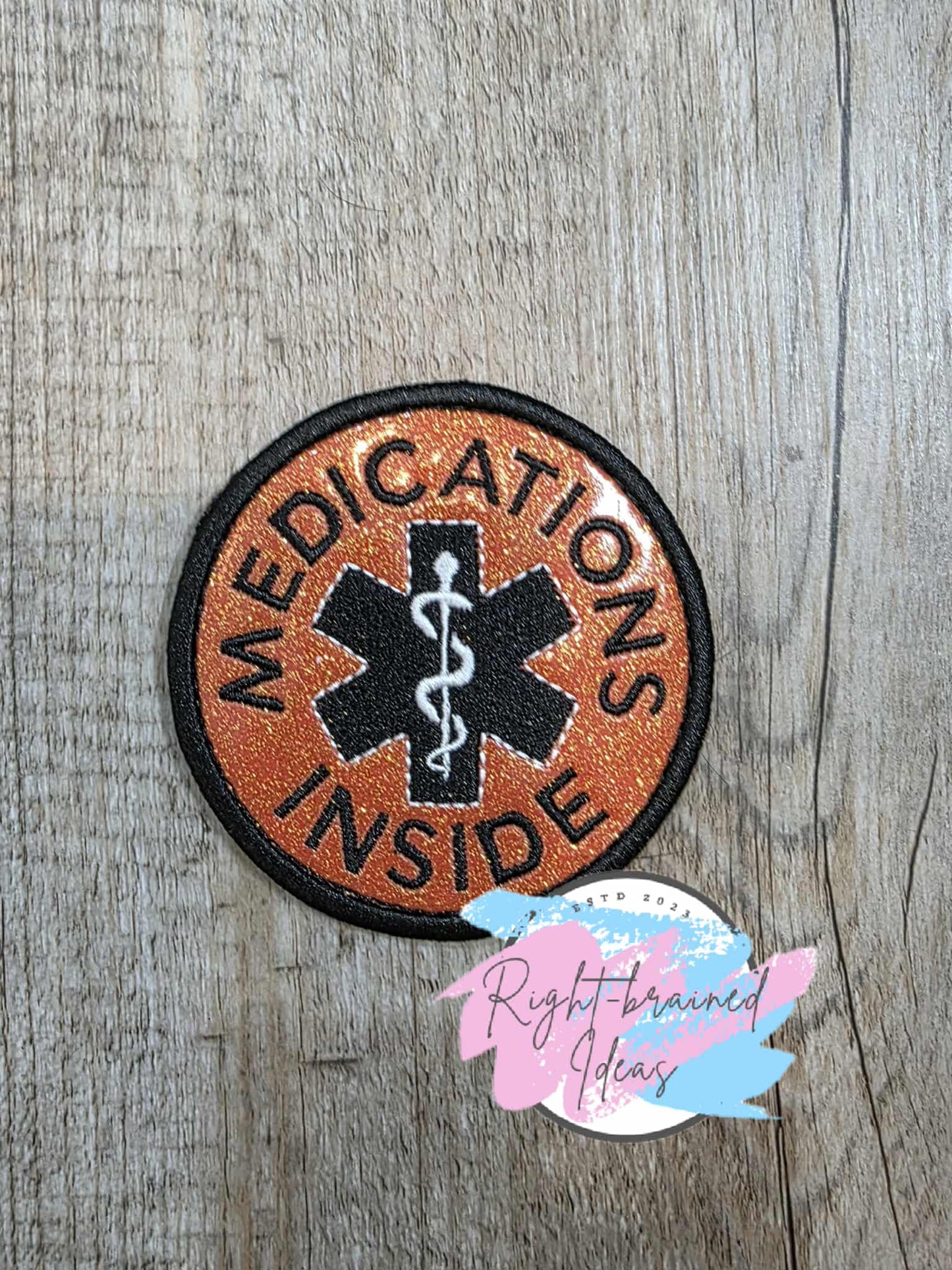 Service Dog Cardiac Alert Black And White On Sparkle Burnt Orange Vinyl Five-piece Patch and Patch Tab Set