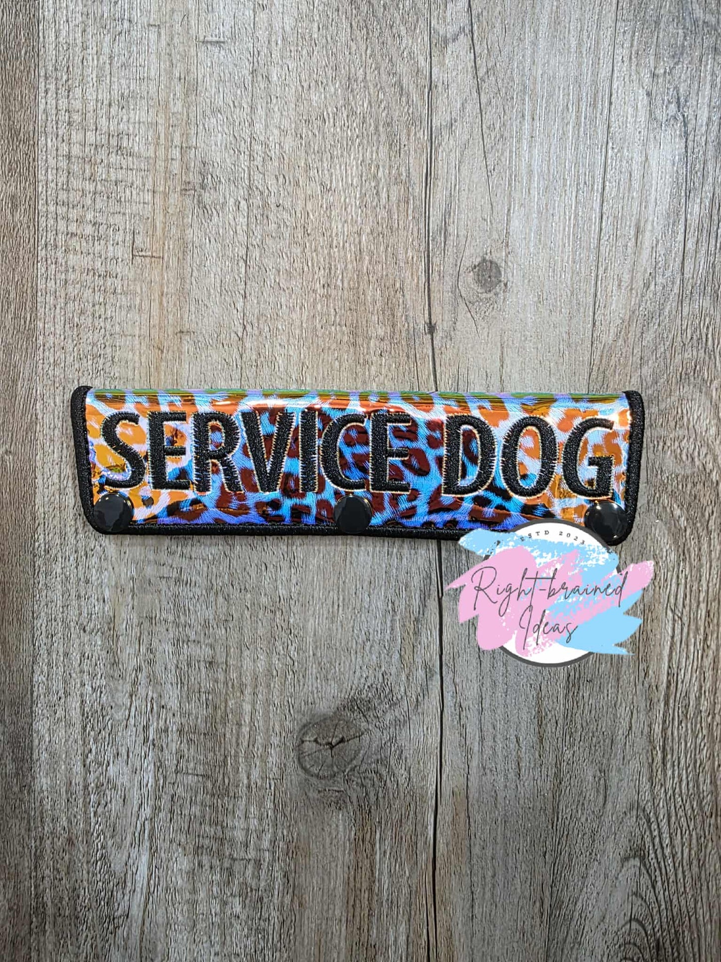 Service Dog Black On Rainbow Cheetah Print Holographic Vinyl Leash Wrap