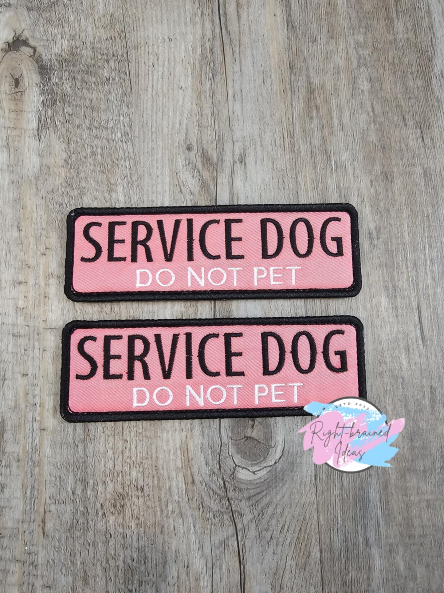 Service Dog Do Not Pet Black and White on Coral Twill My Dog is Iconic Four-piece Patch and Tab Set