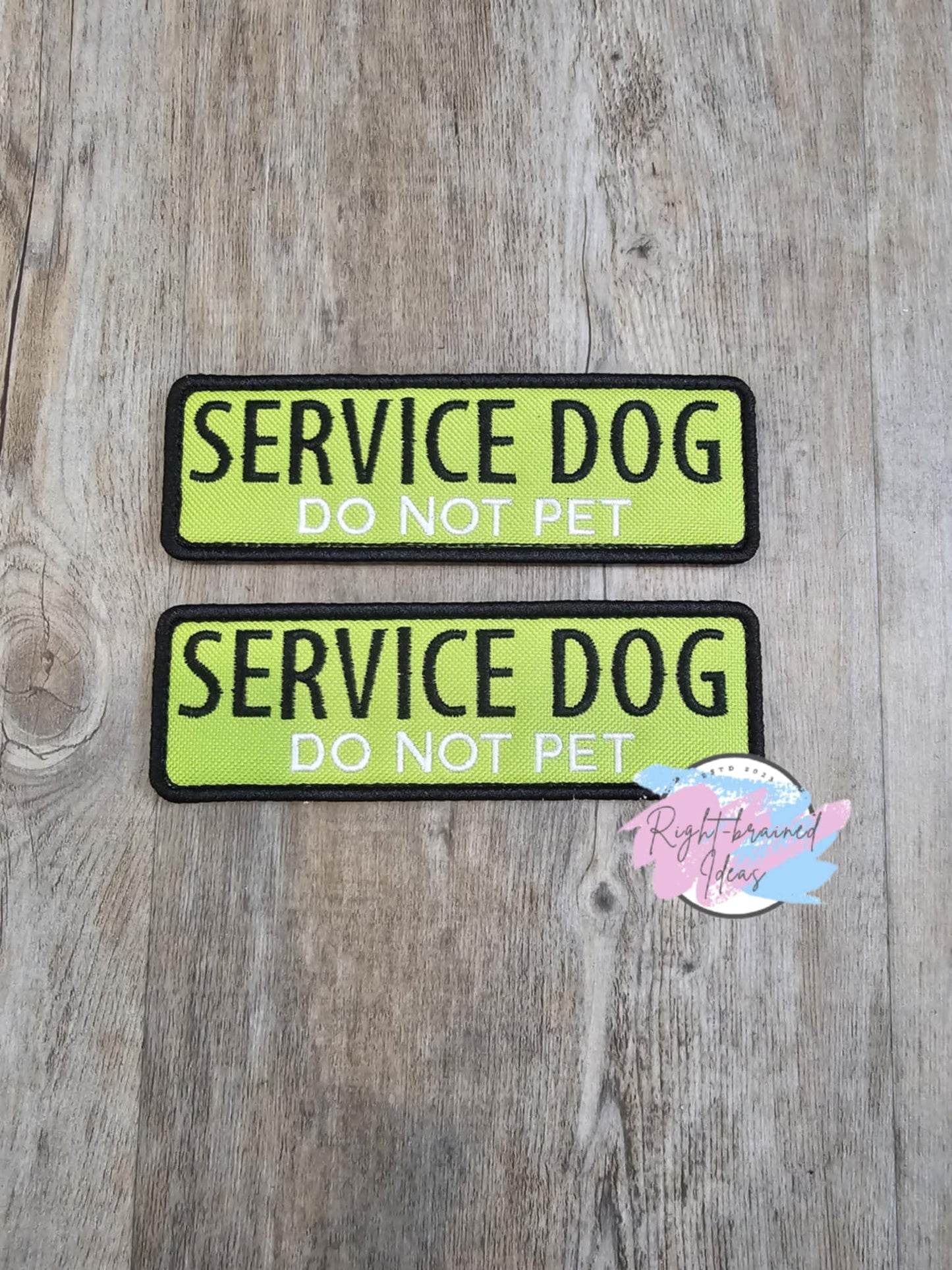 Service Dog, Do Not Pet Black and White on Green Canvas Five-piece Patch and Tab Set