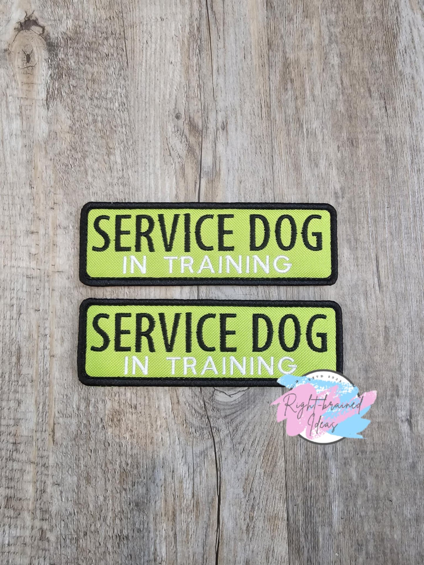 Service Dog In Training Black and White on Lime Green Canvas Four-Piece Patch Set