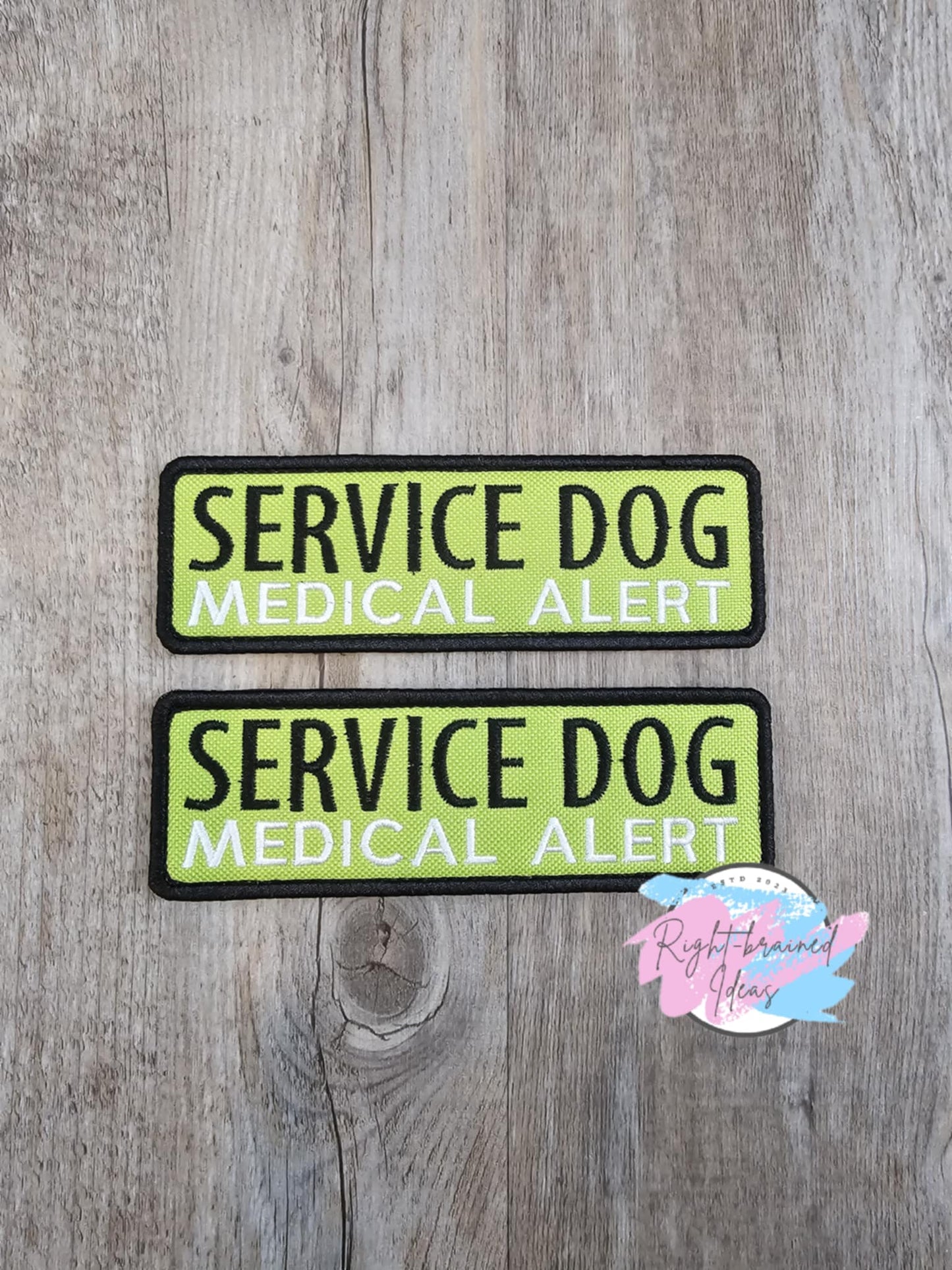 Service Dog Medical Alert Black and White on Lime Green Canvas Five-piece Patch Set