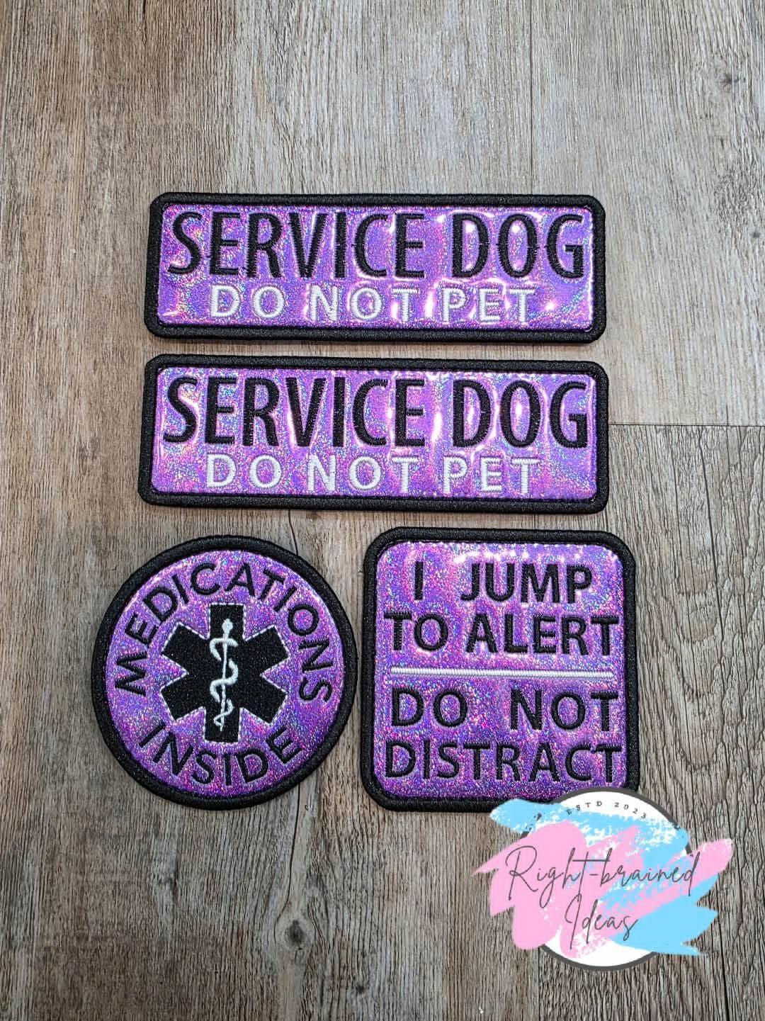 Service Dog Do Not Pet White And Black On Sparkle Purple Holographic Vinyl Four-piece Patch Set