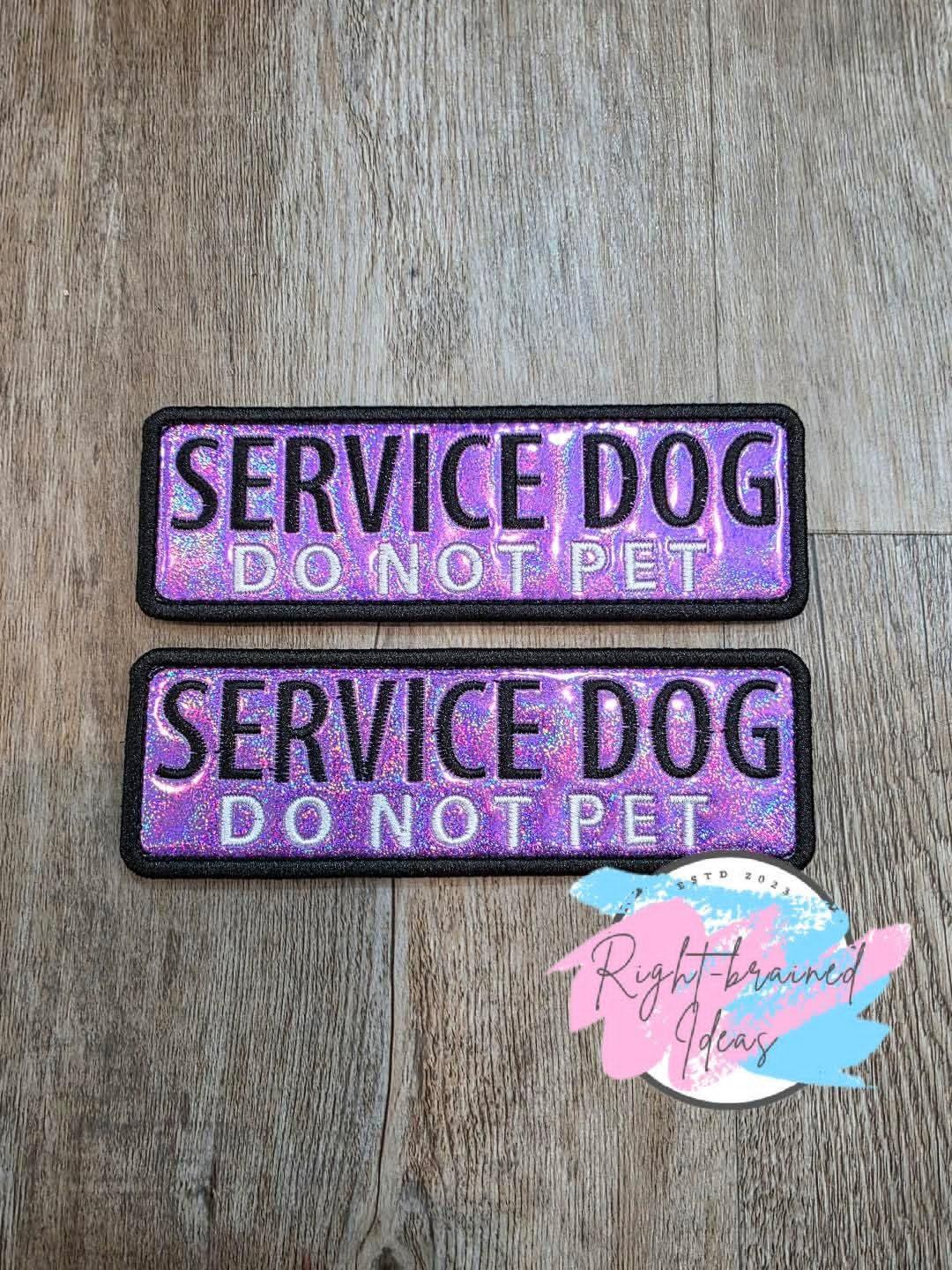 Service Dog Do Not Pet White And Black On Sparkle Purple Holographic Vinyl Four-piece Patch Set
