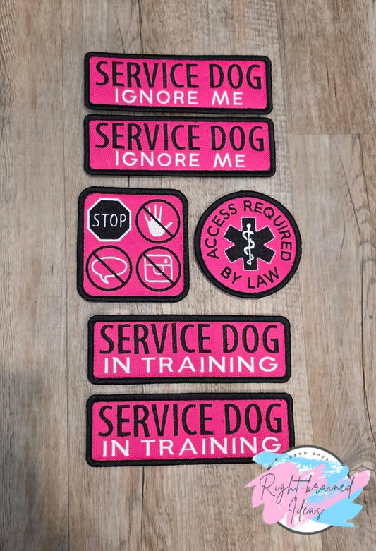 Grow-With-Them Service Dog Black And White On Fuchsia Ottertex Canvas Six-piece Patch Set