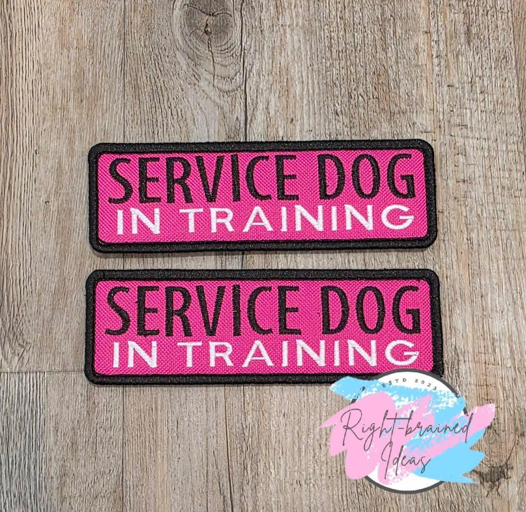 Grow-With-Them Service Dog Black And White On Fuchsia Ottertex Canvas Six-piece Patch Set