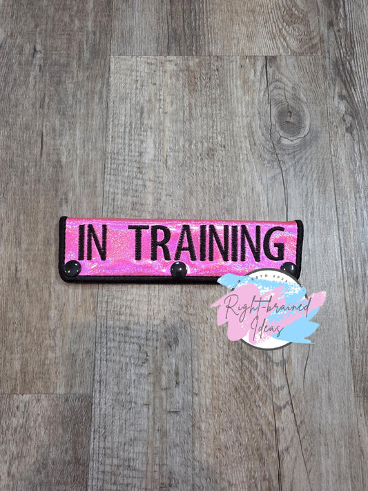 In Training Black On Sparkle Pink Holographic Vinyl Leash Wrap
