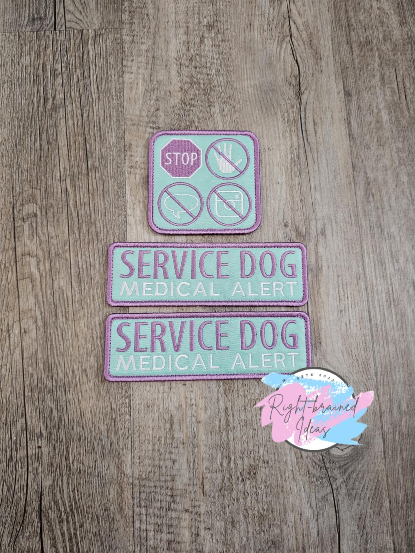 Service Dog Medical Alert Lavender on Seafoam Twill Grow With Them Three-piece Set