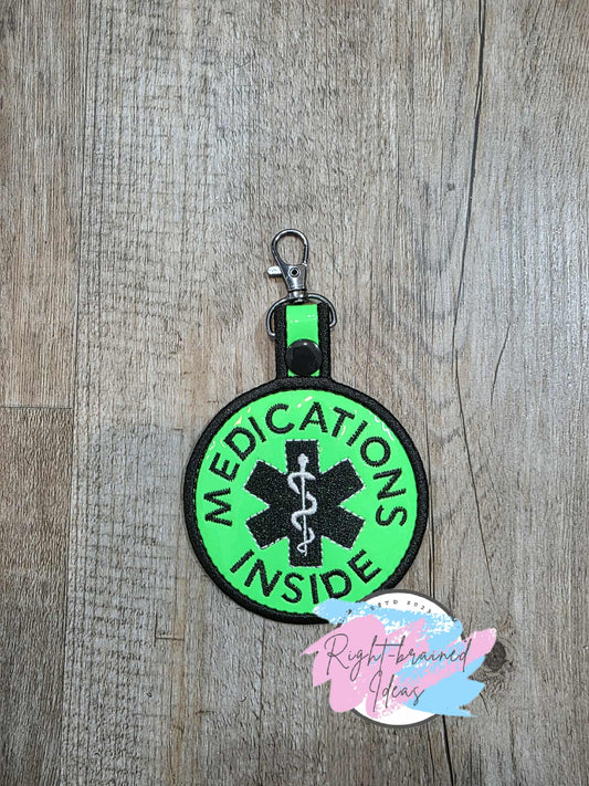 Medication Inside Black And White On Neon Green Vinyl Patch Tab