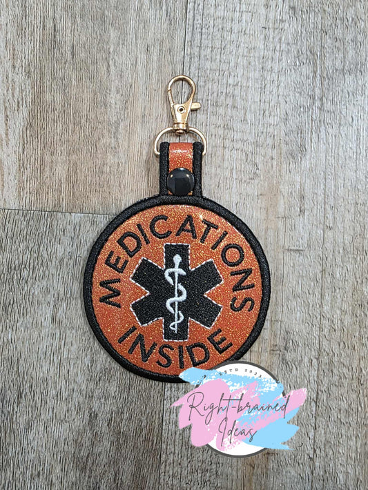 Medication Inside Black And White On Sparkle Burnt Orange Vinyl Patch Tab