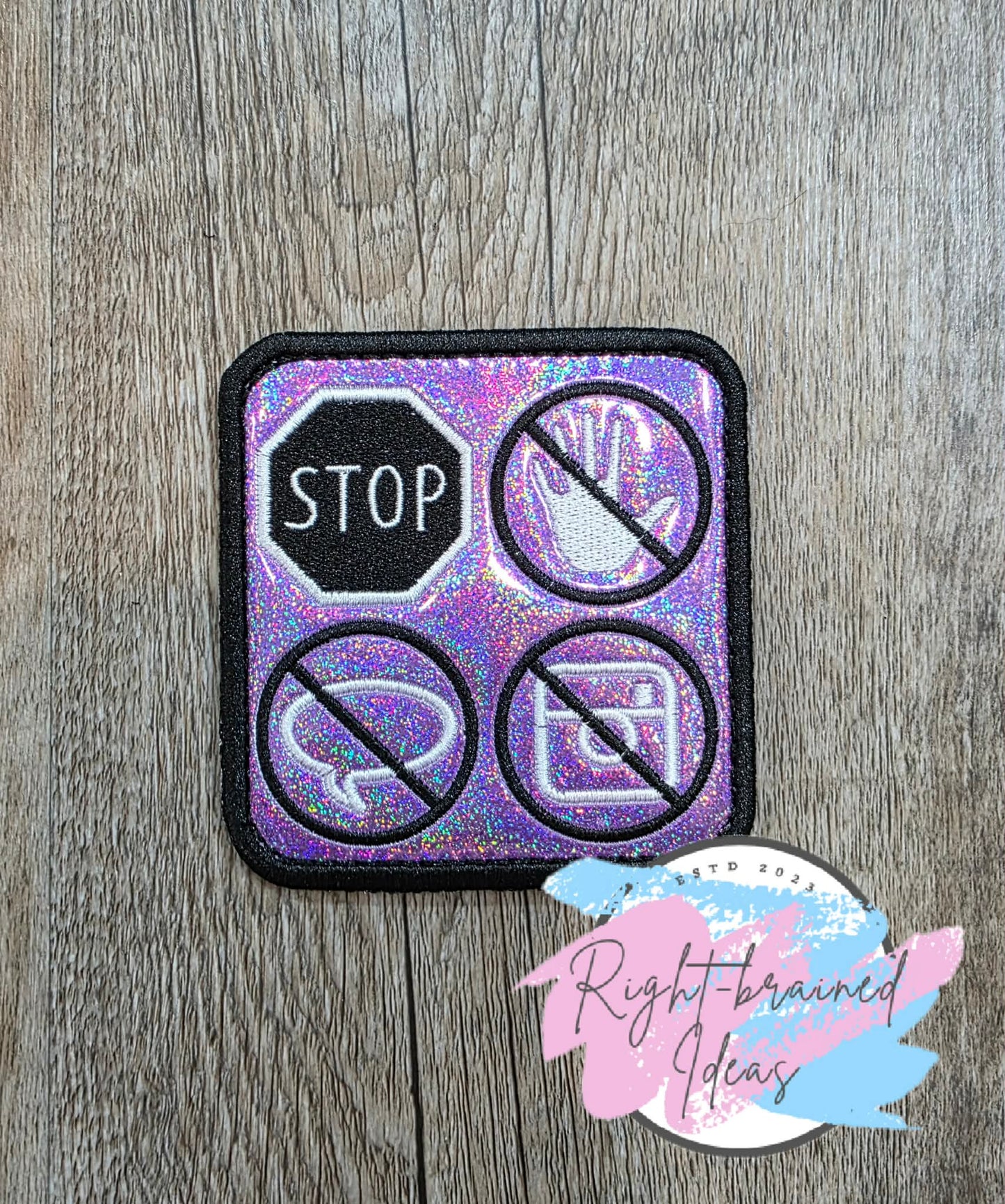 Service Dog In Training White And Black On Sparkle Purple Holographic Vinyl Four-piece Patch Set