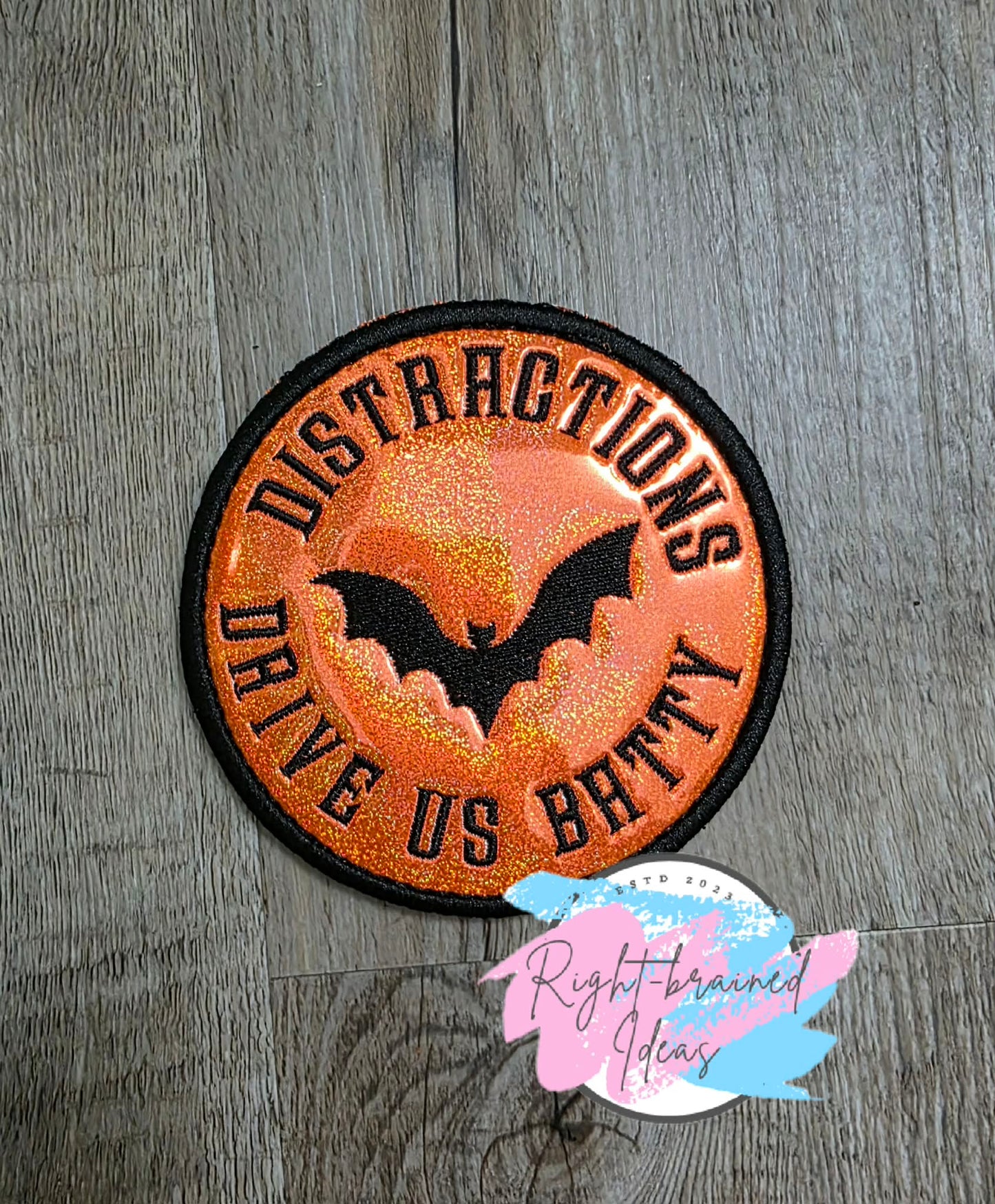 Spooky Season Inspired Working Dog Black And Glow-In-The-Dark White On Sparkle Neon Orange Holographic Vinyl Four-piece Patch Set