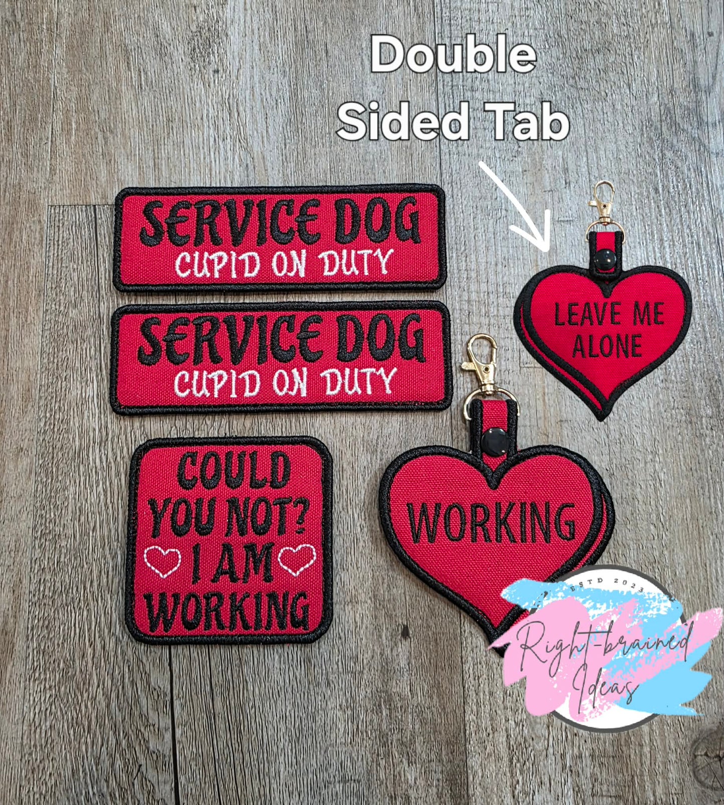 Conversation Heart Inspired Black And White On Red Canvas Four-piece Patch And Double-sided Patch Tab Set
