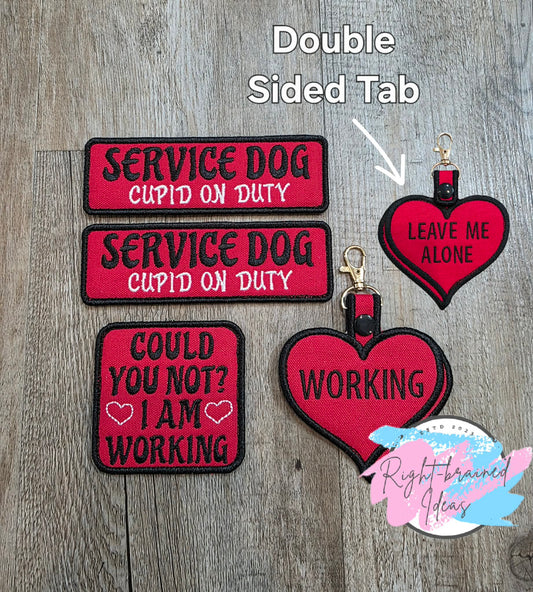 Conversation Heart Inspired Black And White On Red Canvas Four-piece Patch And Double-sided Patch Tab Set
