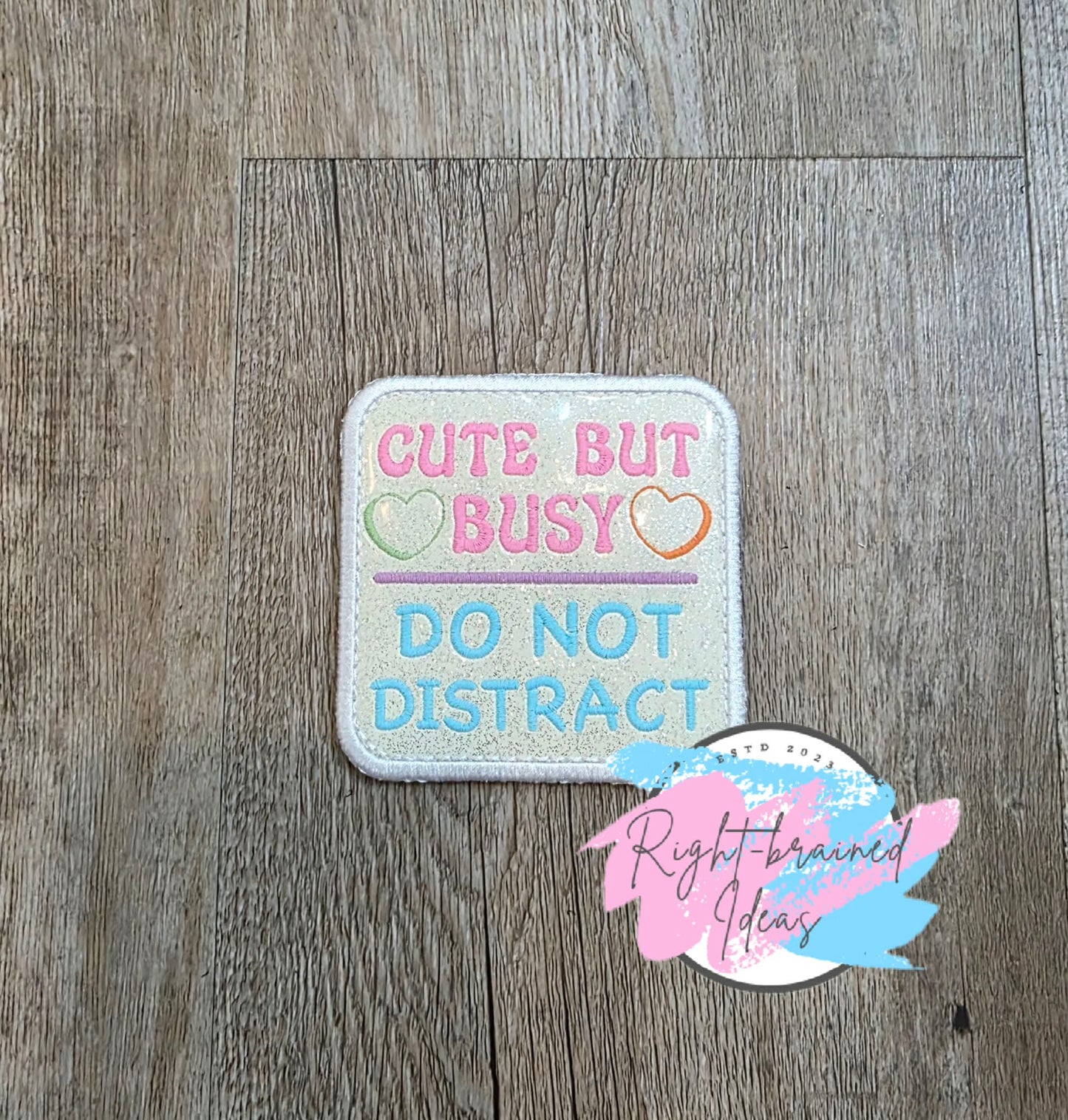 Frosted And Sweet Conversation Heart Inspired Service Dog Working Multi-colored On Sparkle White Vinyl Five-piece Patch and Leash Wrap Set