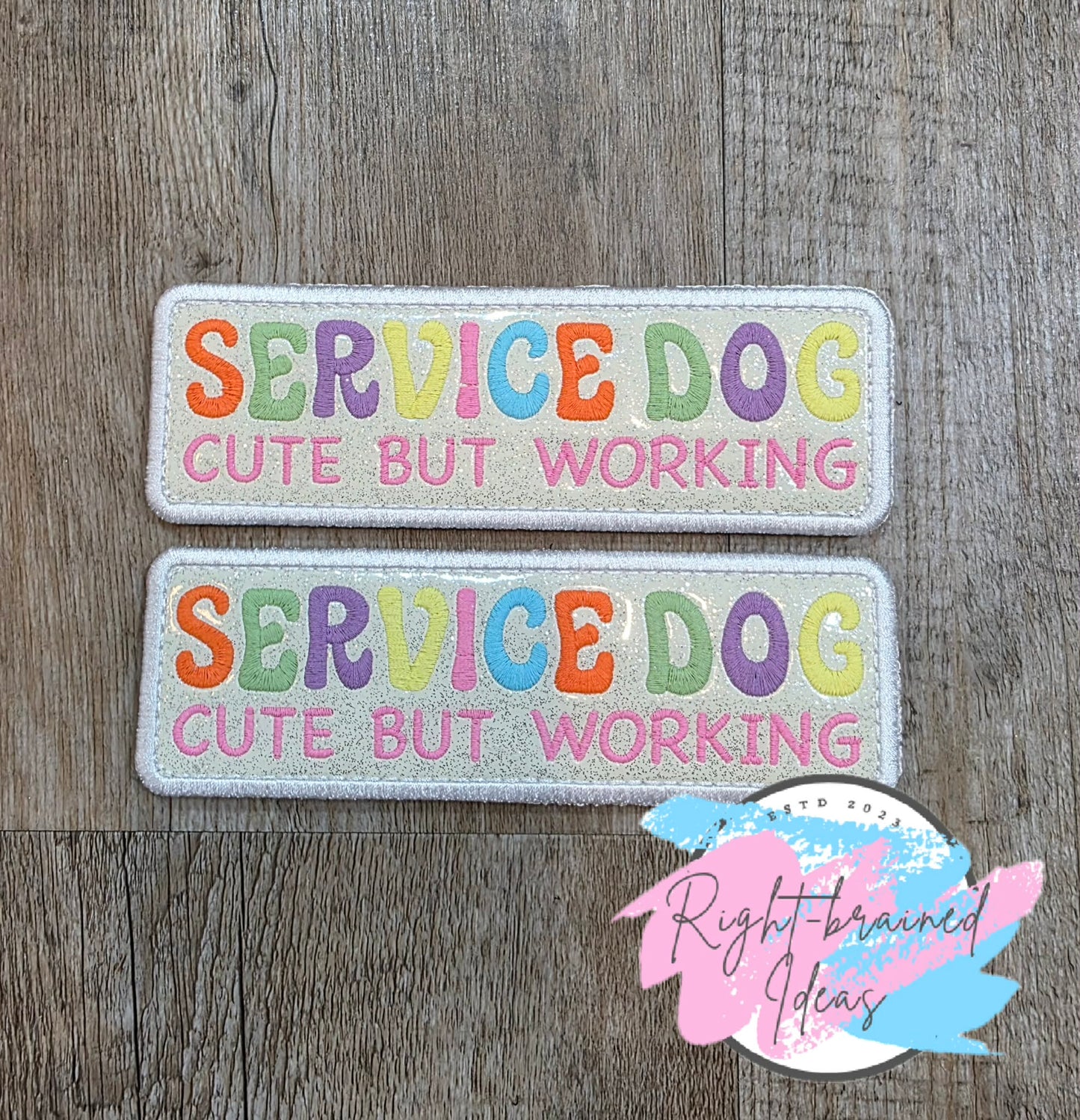 Spring Inspired Service Dog Do Not Pet Multi-colored Flat Matt Palette On Sparkle White Vinyl Four-piece Patch Set