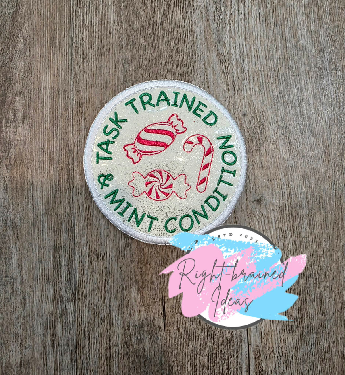Peppermint Inspired Fun Size Service Dog Red And Green On Sparkle White Vinyl Five-piece Patch And Leash Wrap Set