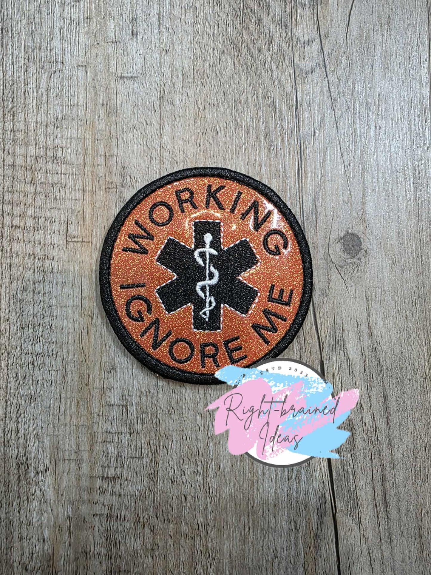 In Training Do Not Pet Black And White On Sparkle Burnt Orange Vinyl Five-piece Patch And Leash Wrap