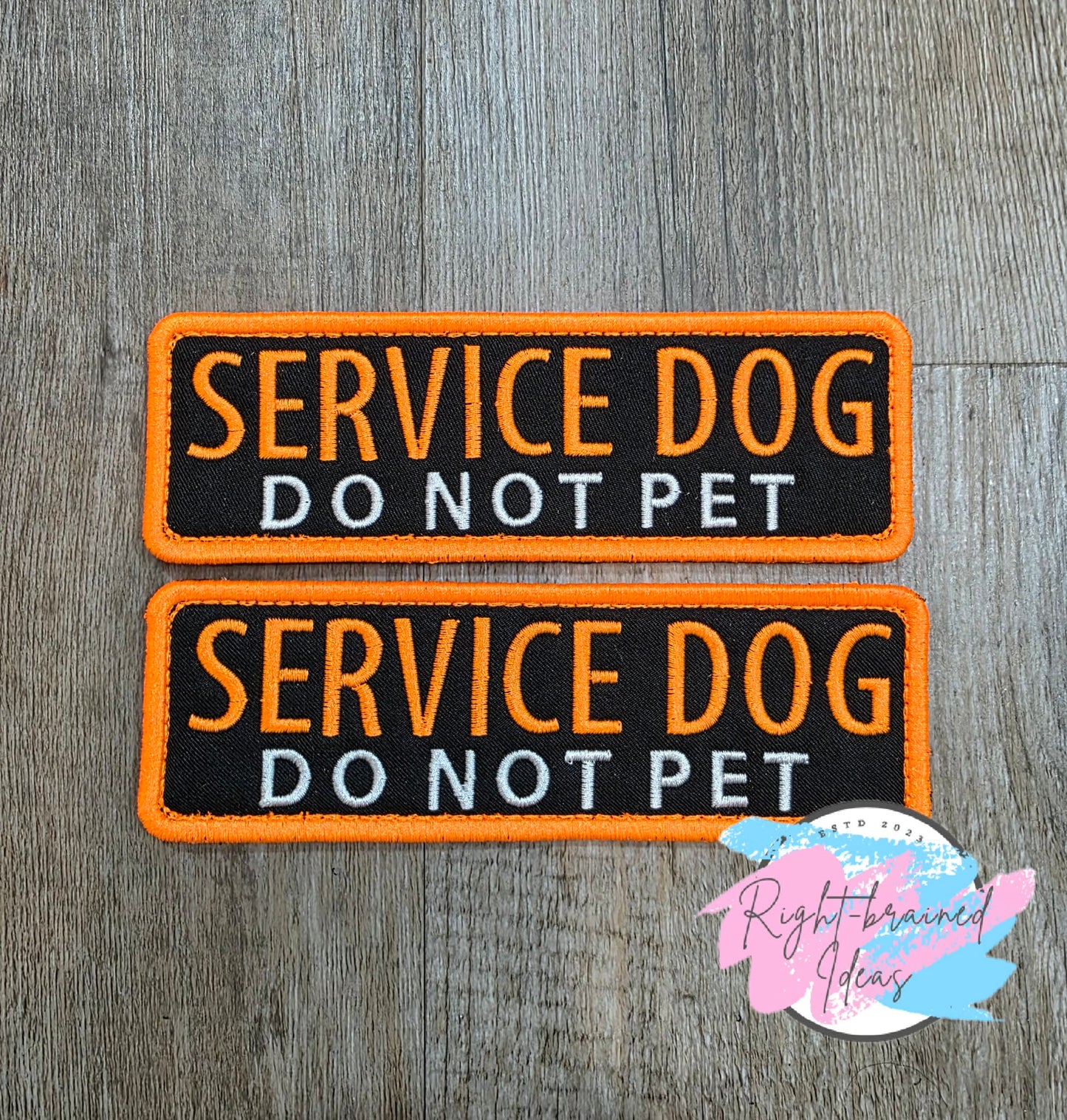 Service Dog Do Not Pet Neon Orange and White on Lightweight High Performance Black Twill Three-piece Patch Set