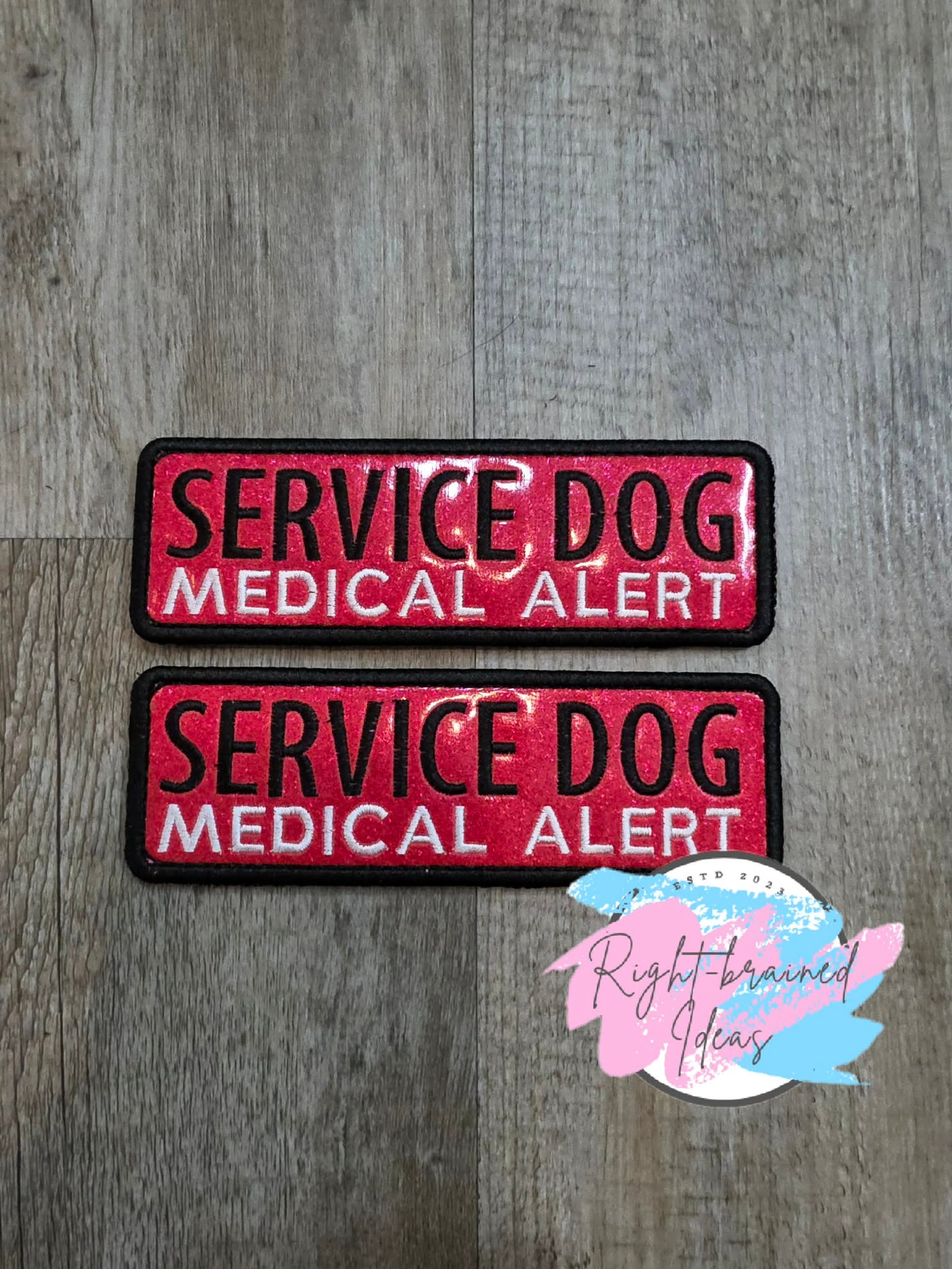 Service Dog Medical Alert Black And White On Sparkle Red Vinyl Four-piece Patch Set