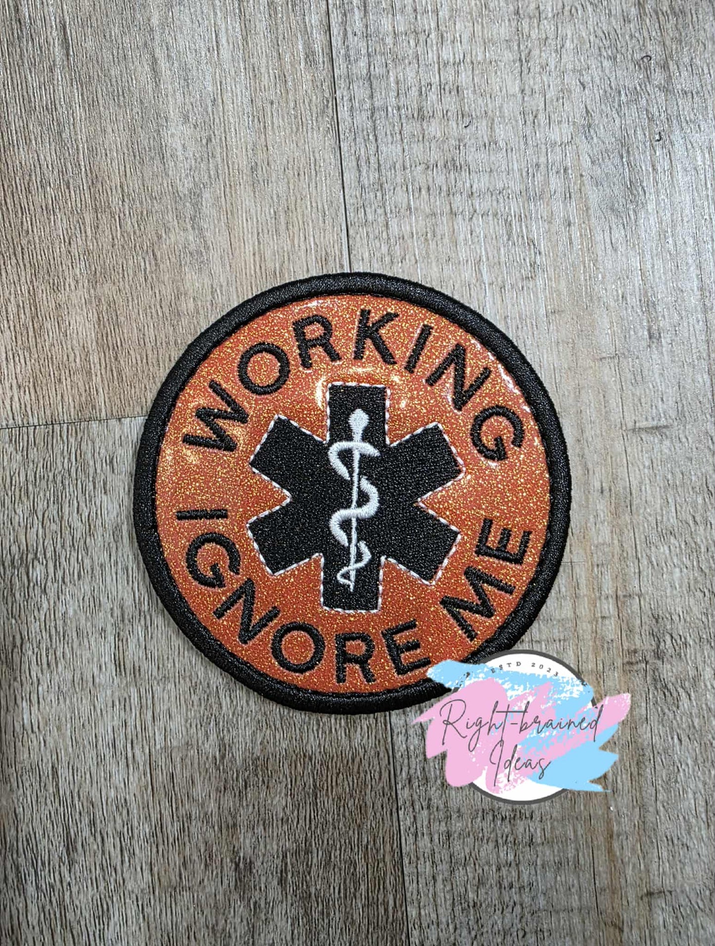 Service Dog Do Not Pet Black And White On Sparkle Burnt Orange Vinyl Five-piece Patch and Leash Wrap Set